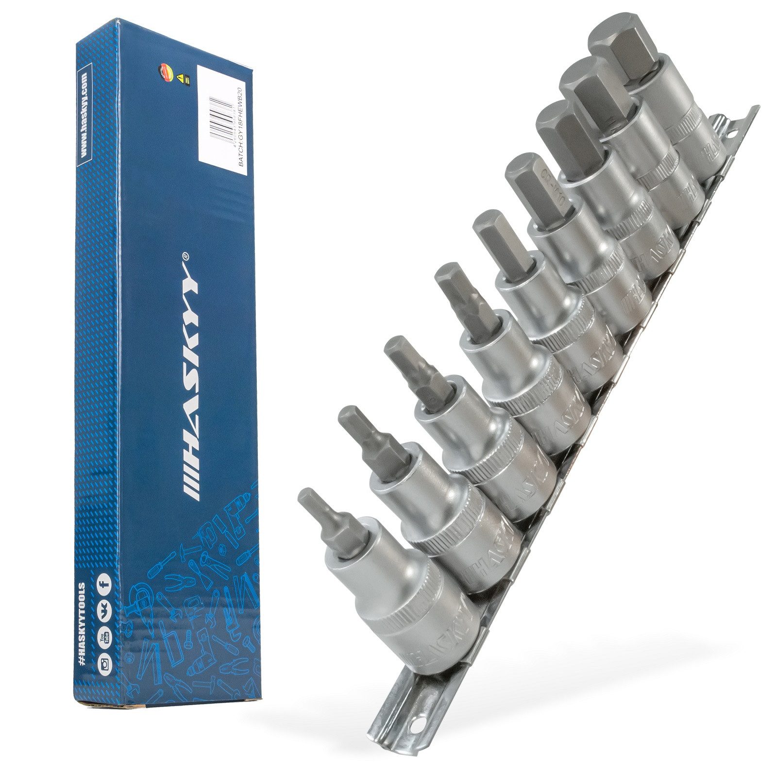 HASKYY Innensechskantschlüssel H4-H19 Innen-Sechskant-Satz Nüsse 1/2" Stecknüsse-Set Bits Bit Schlüss