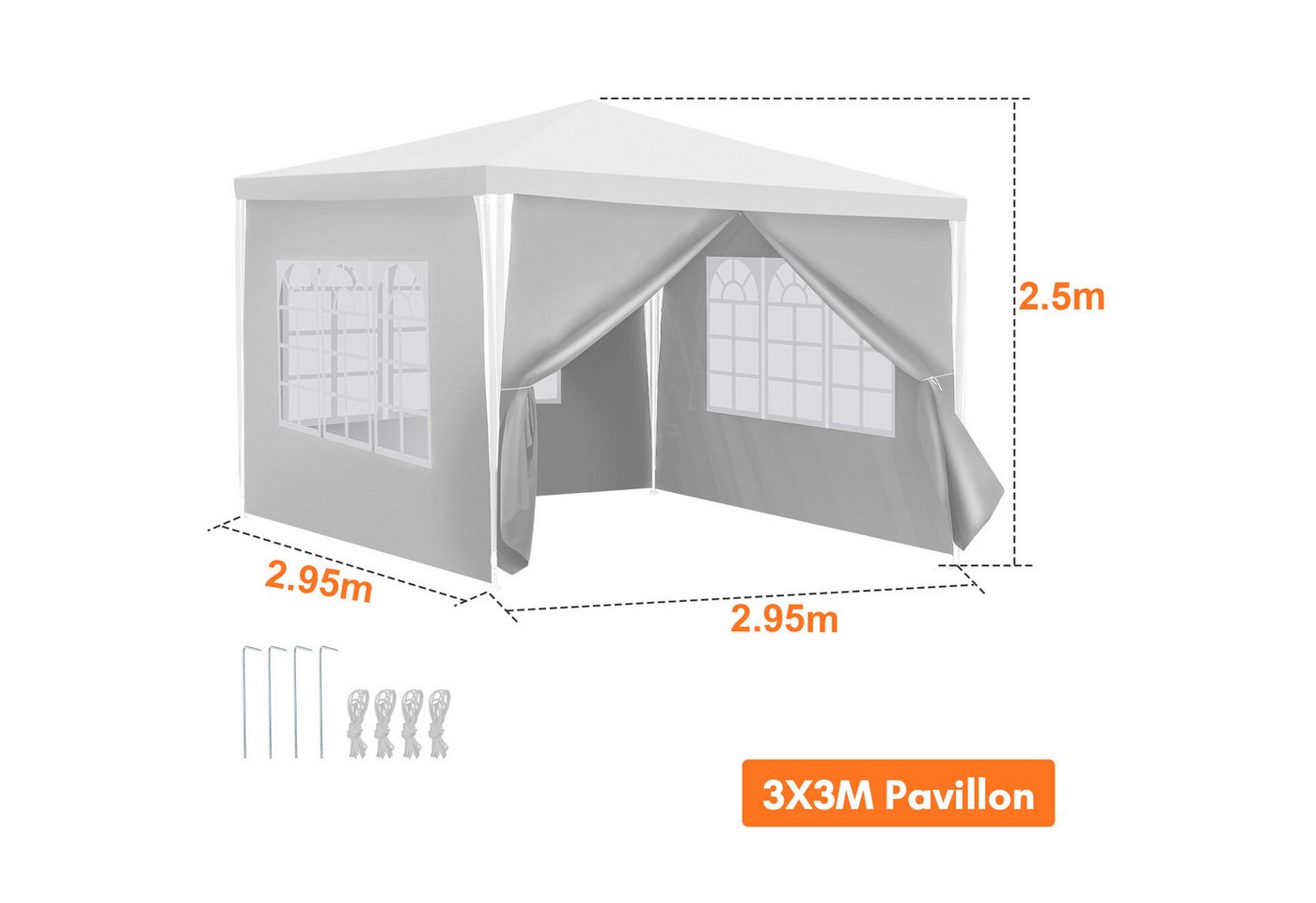 Thumbnail - Clanmacy Pavillon Pavillon Wasserdicht Stabil Winterfest mit Seitenteilen Partyzelt 3x3m