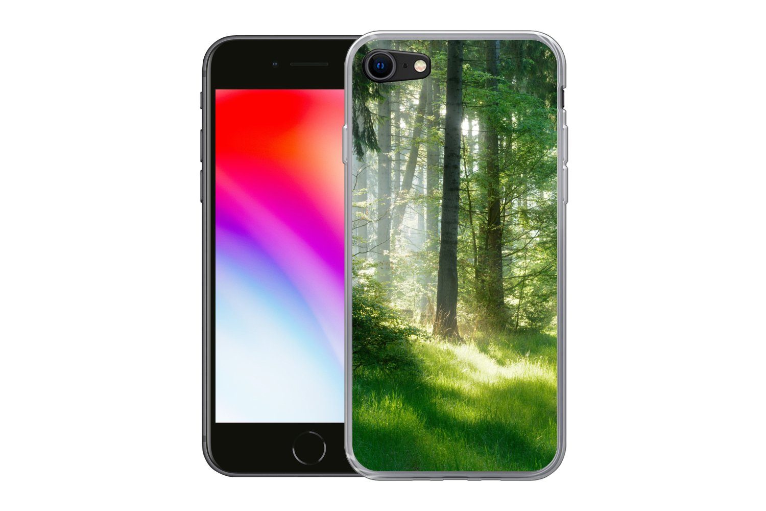 MuchoWow Handyhülle für Apple iPhone 7 Natur - Bäume - Wald - Grün - Sonne - Gras - Pflanz, Smartphone-Bumper, Print, Handy Schutzhülle Dünn