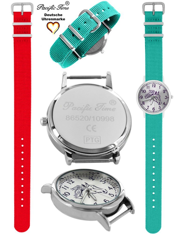und Pacific und Gratis Kinder Armbanduhr rot Wechselarmband, Design Mix türkis Versand Pferd Quarzuhr Set - Time violett Match