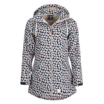 Dry Fashion Softshelljacke Damen Softshell Mantel Stralsund mit Blumen-Print - Jacke mit Kapuze