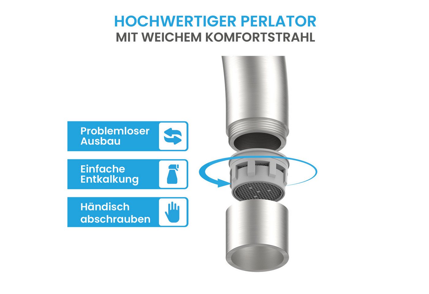 Thumbnail - Bächlein Spültischarmatur Küchenarmatur Plivo in stilvollem Design, Wasserhahn Küche extra hoher Auslauf