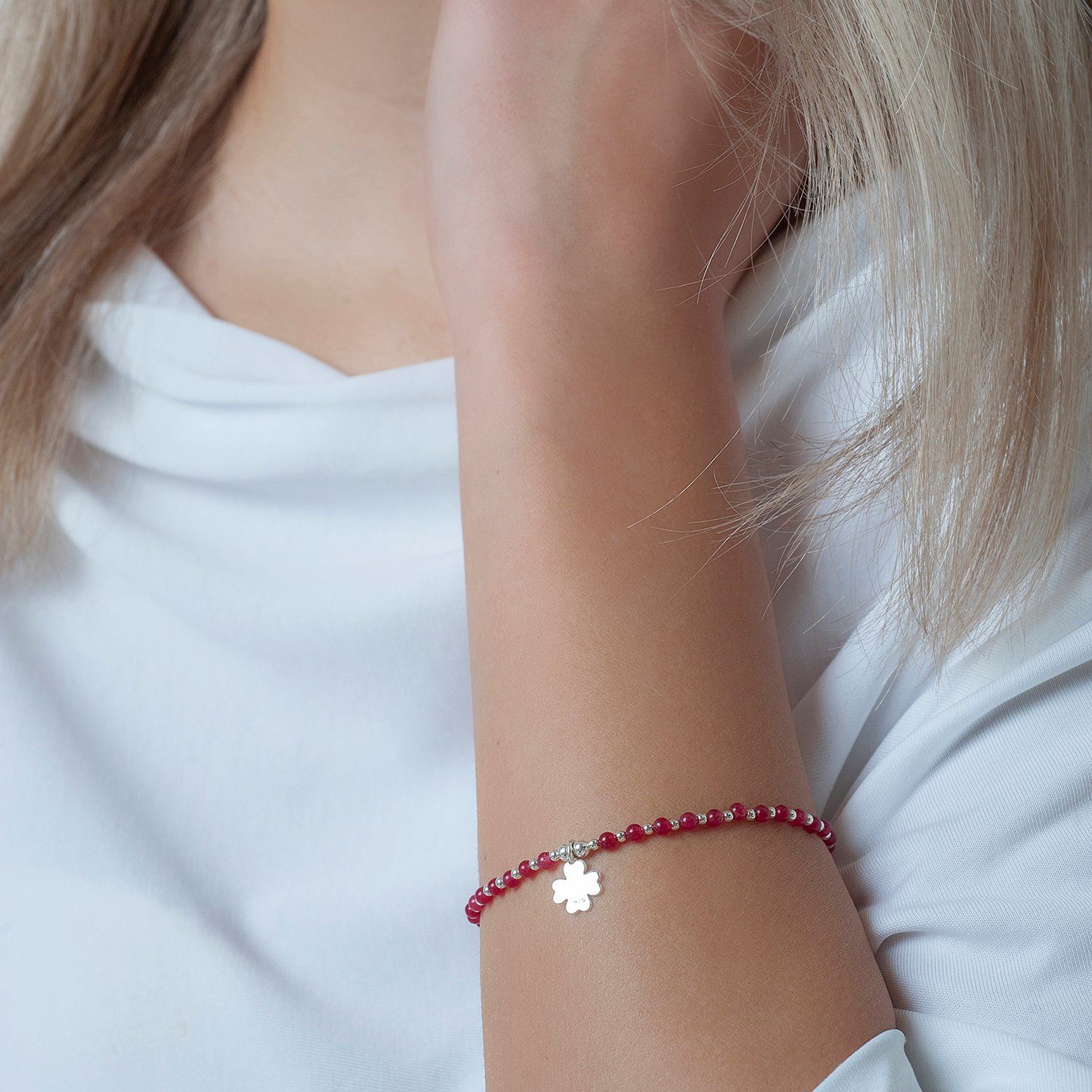Materia Armkette Damen Kleeblatt Edelstein Achat Rot Rosa SA-1, 925 Sterlin günstig online kaufen