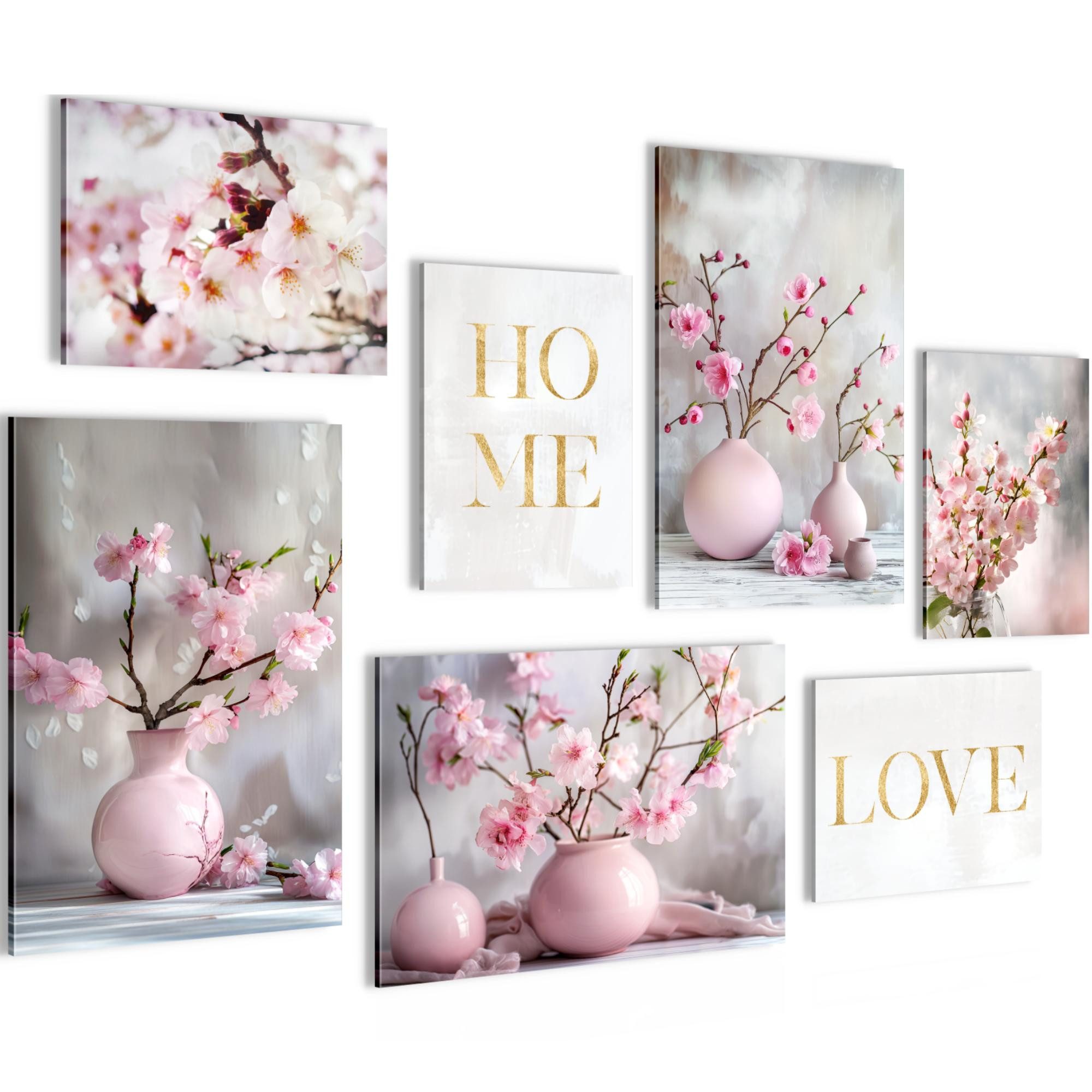Novart Wandbild Blumen Sakura AUFHÄNGFERTIG Grau Rosa Schlafzimmer Flur 7 N0298, 147L x 104B cm