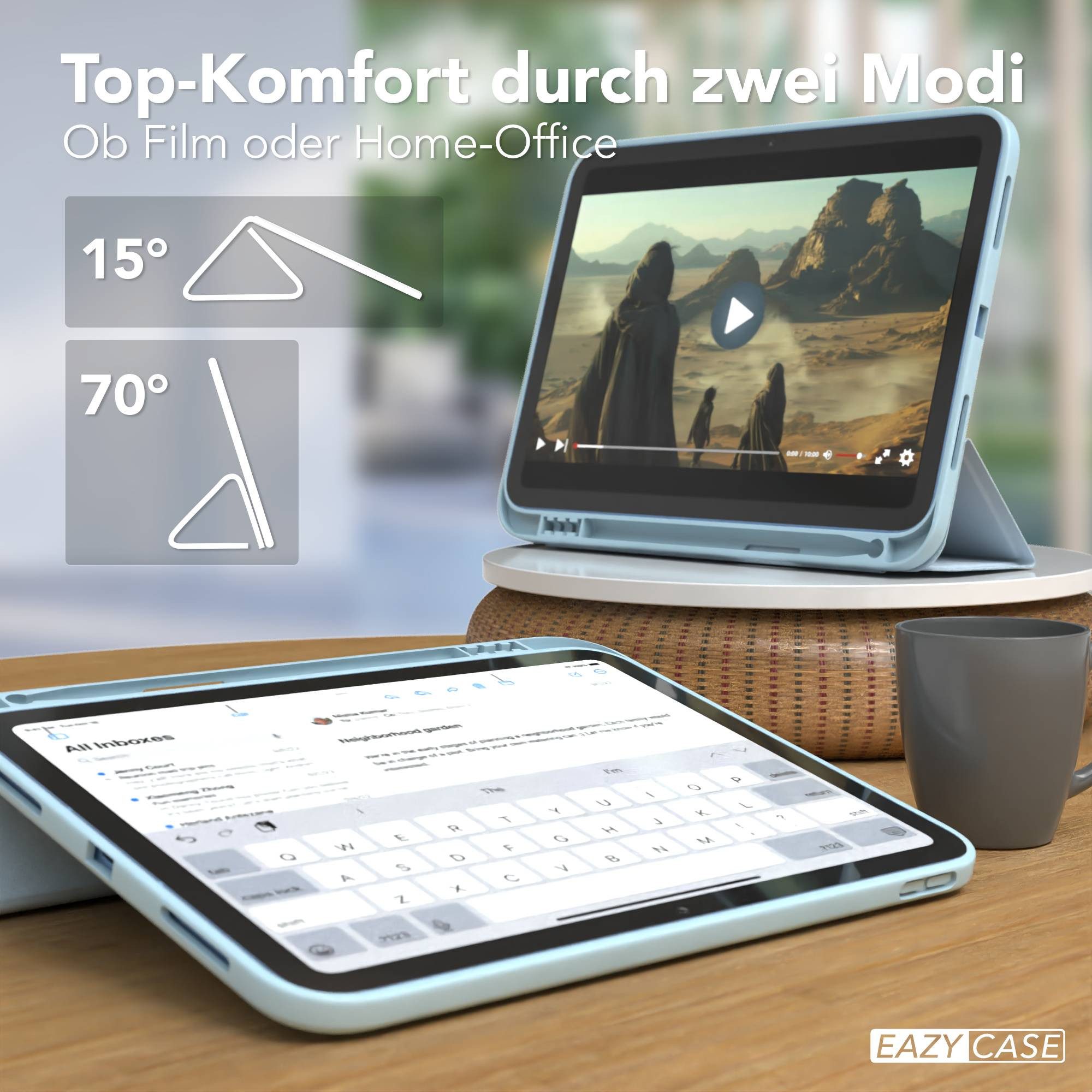EAZY CASE Tablet-Hülle Penholder Smartcase für Apple iPad 10. Gen. (2022) 10,9 Zoll, Touchpen Stifthalterung Klappcase Anti-Kratz Tablet Tasche Hellblau – Bild 5 von 5