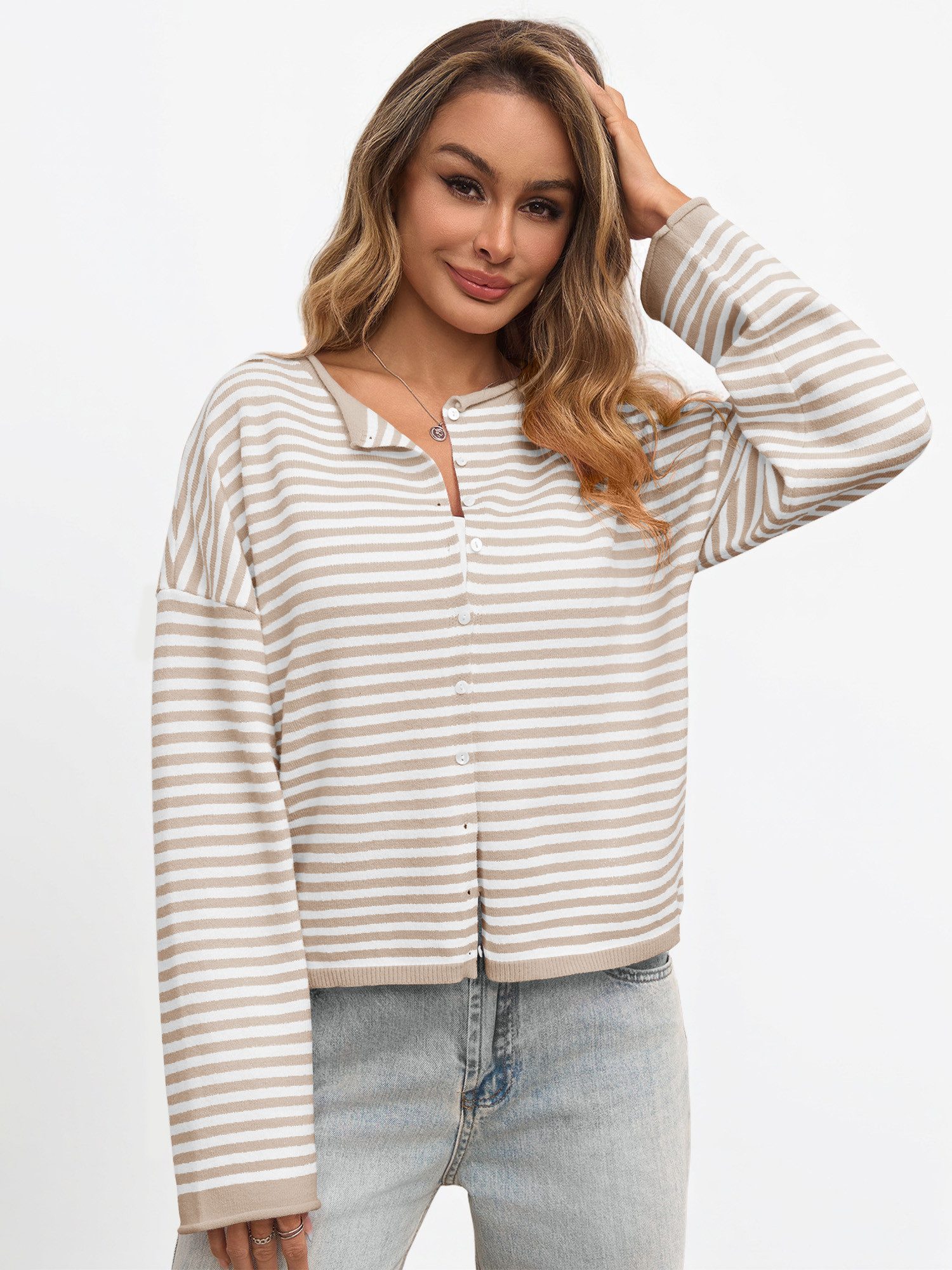 Imily Bela Cardigan Damen Gestreifter Strick Pullover (Packung, 1-tlg., 1pe günstig online kaufen