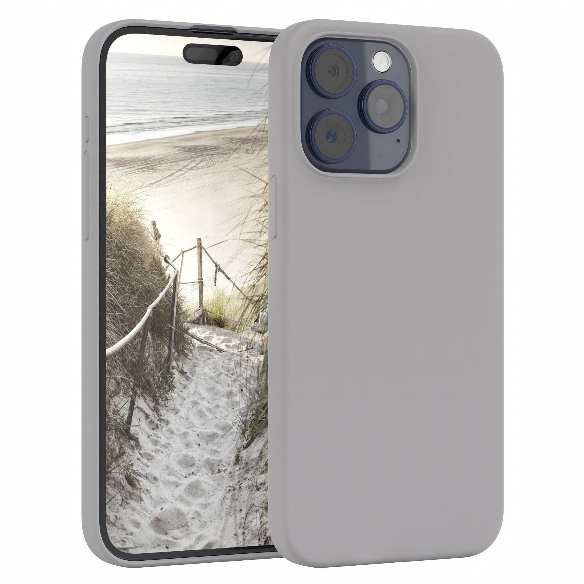 EAZY CASE Handyhülle für Apple iPhone 15 Pro Max Premium Silikon 6,7 Zoll, Handy Softcase Hülle Silikon mit Displayschutz Case Hellgrau