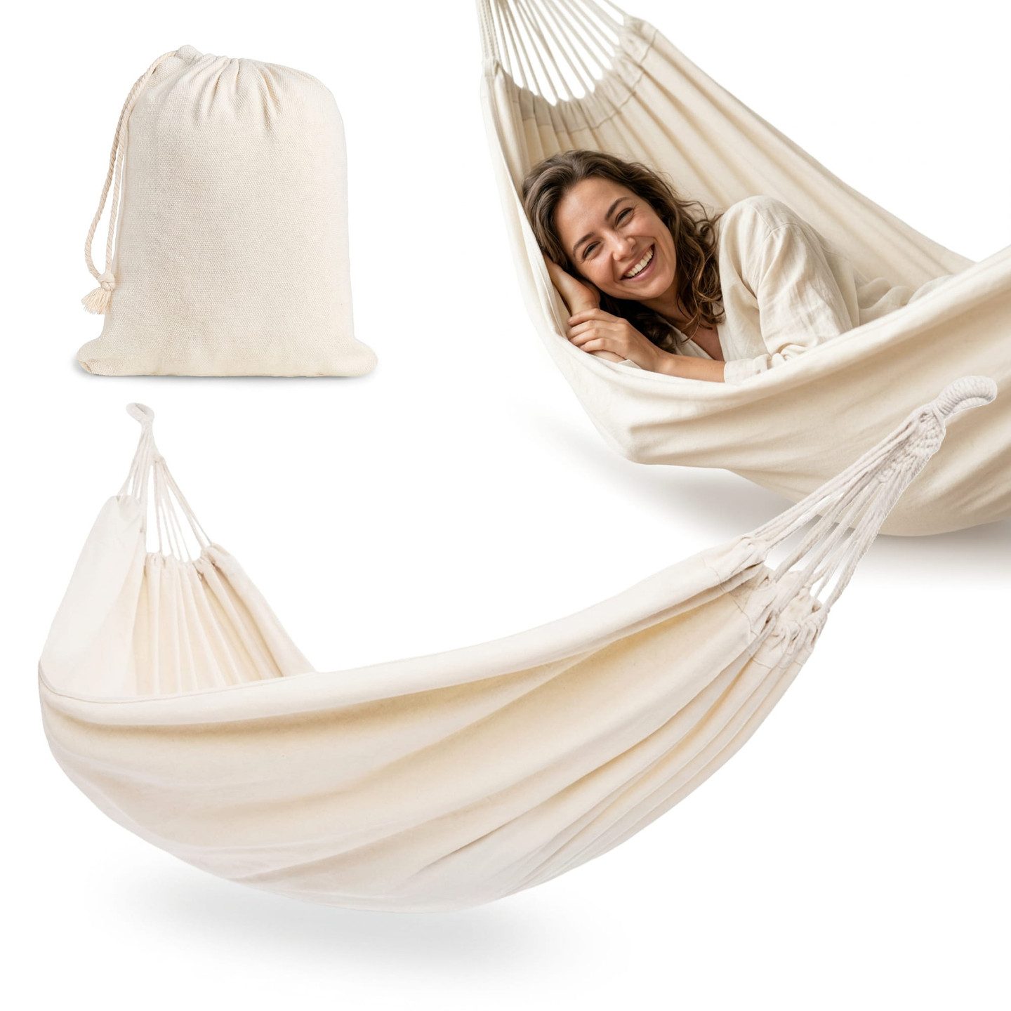 HyperMotion Hängematte HyperMotion Hängematte Boho Beige 200x150 cm mit Tasche