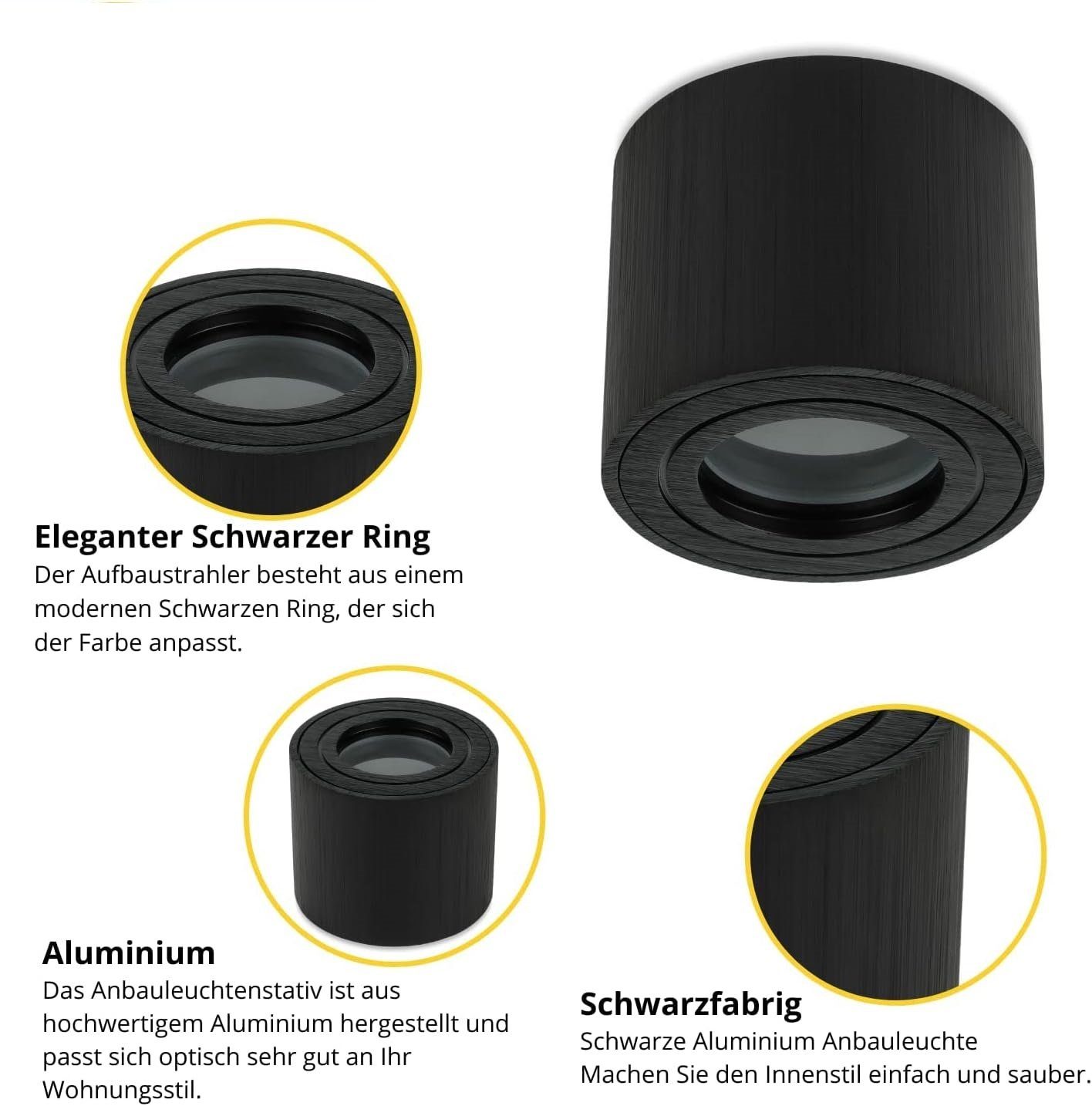 Sweet LED Aufbauleuchte 4er Set flach IP44 Aluminium Deckenspots rund für Bad & Küche schwarz, ohne Leuchtmittel, Aufbaustrahler LED, Aufbauspot, Deckenstrahler