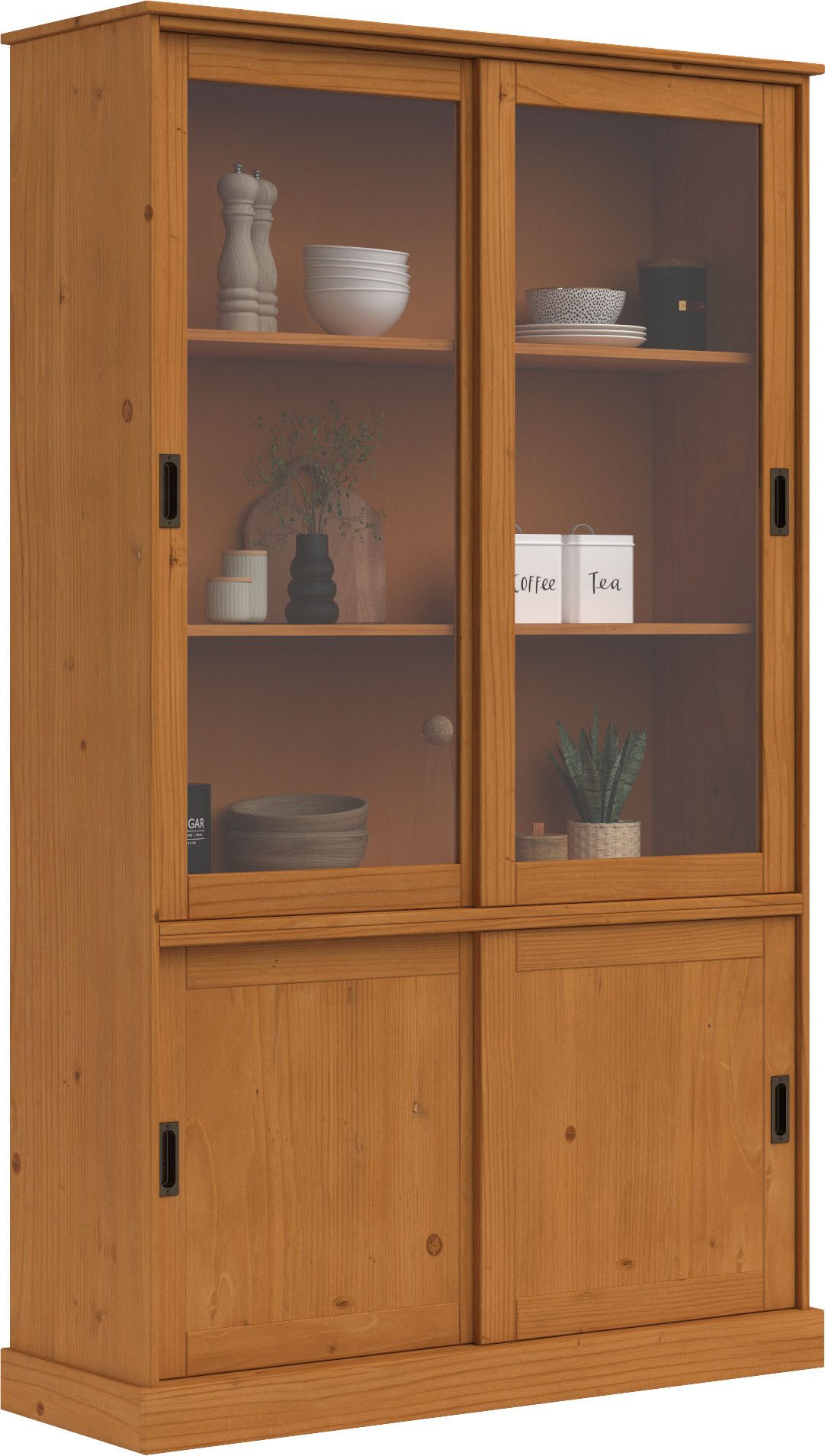 OTTO home Vitrine Schröder mit 2+2 Schiebetüren, aus massivem Kiefernholz, Breite 114 cm
