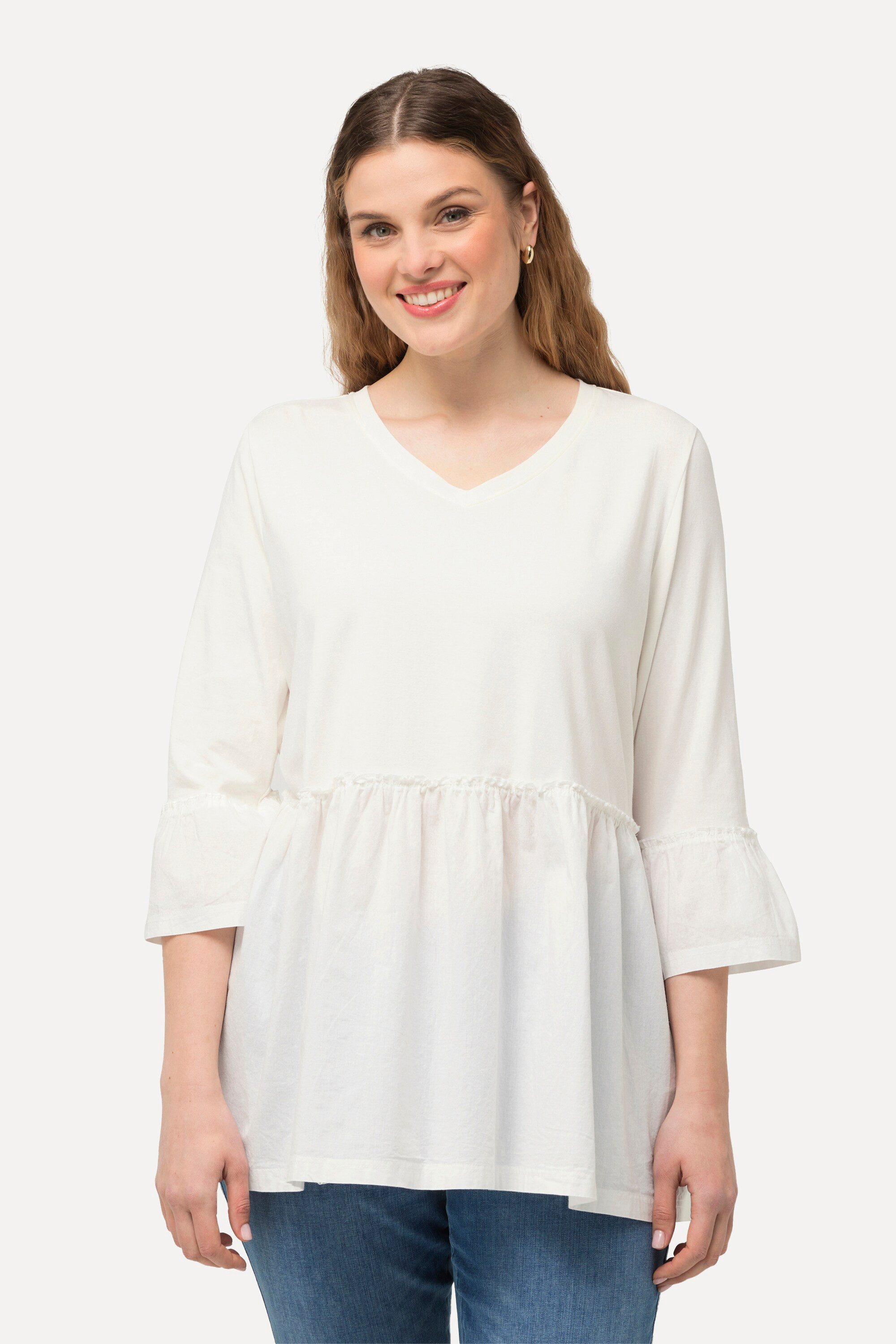 Ulla Popken T-Shirt T-Shirt Volantsaum A-Linie günstig online kaufen