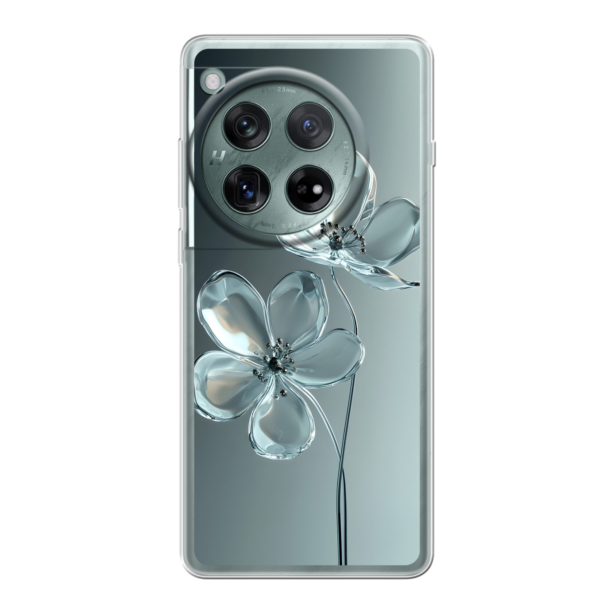 MuchoWow Handyhülle für OnePlus 12 Kristall - Blumen - Grau, Handy Case, Silikon, Bumper Case Dünn