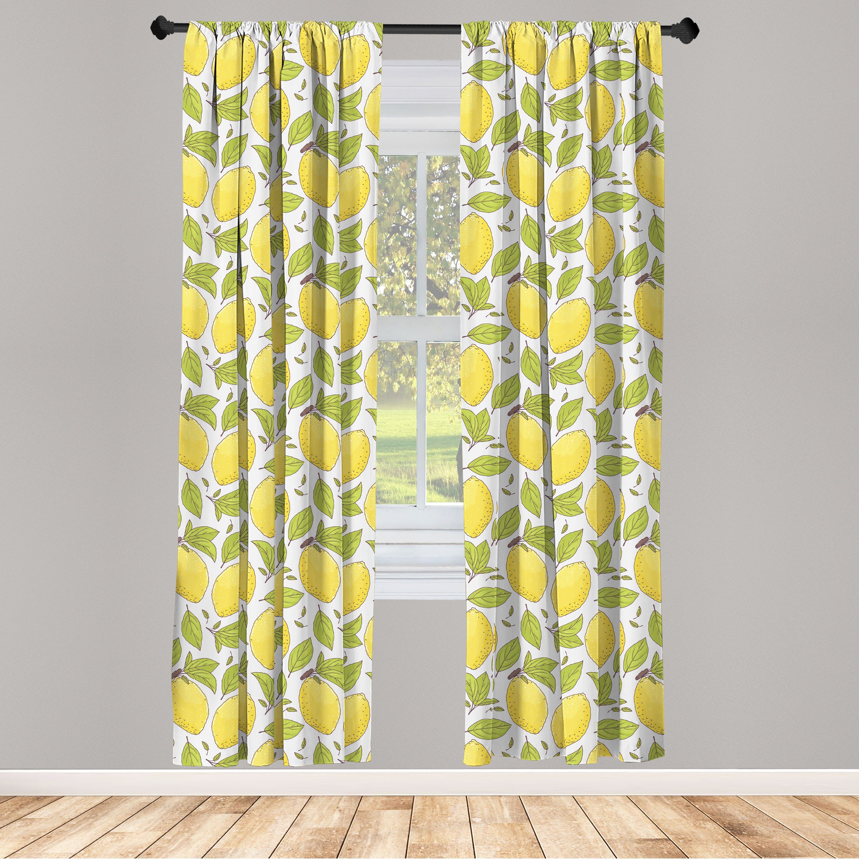 Gardine Blätter Abakuhaus, Dekor, Zitrone Vorhang für Obst Microfaser, Schlafzimmer Doodle Wohnzimmer Limonade