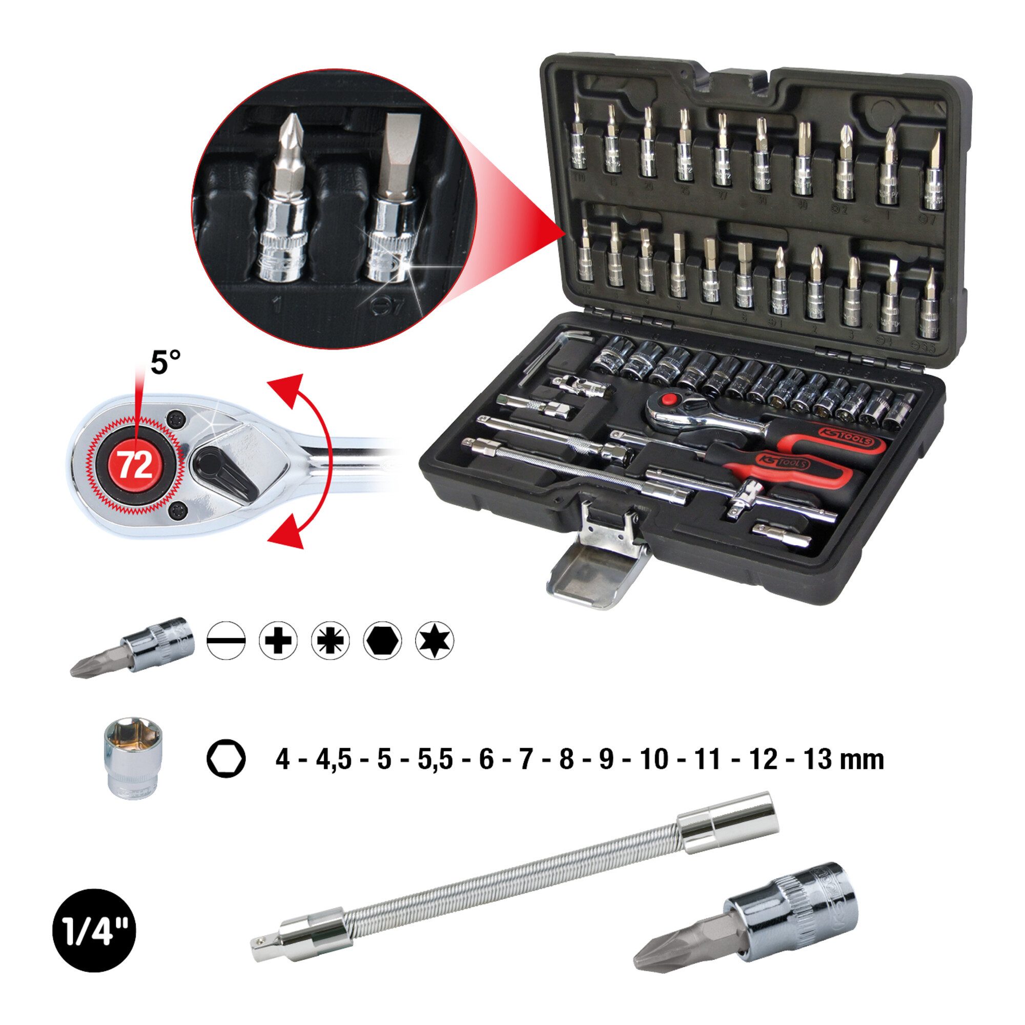 KS Tools Steckschlüssel KS Tools 1/4 Zoll CHROME+ Steckschlüssel-Satz,48-tlg.