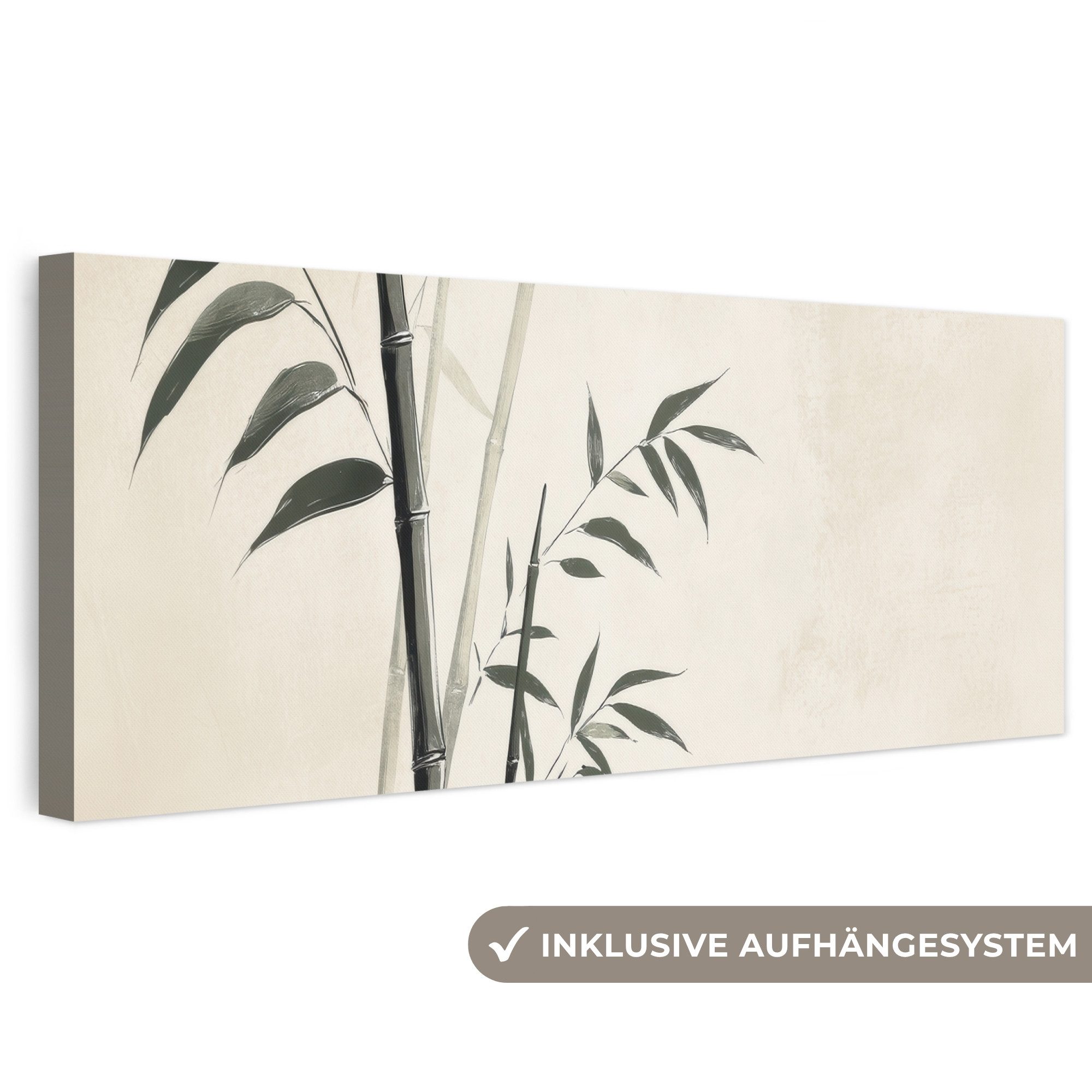 OneMillionCanvasses® Leinwandbild Panorama Japandi - Bambus - Beige, Fotodruck (1 St), Wandbild, Deko Schlafzimmer Wohnzimmer Flur 60x20 cm