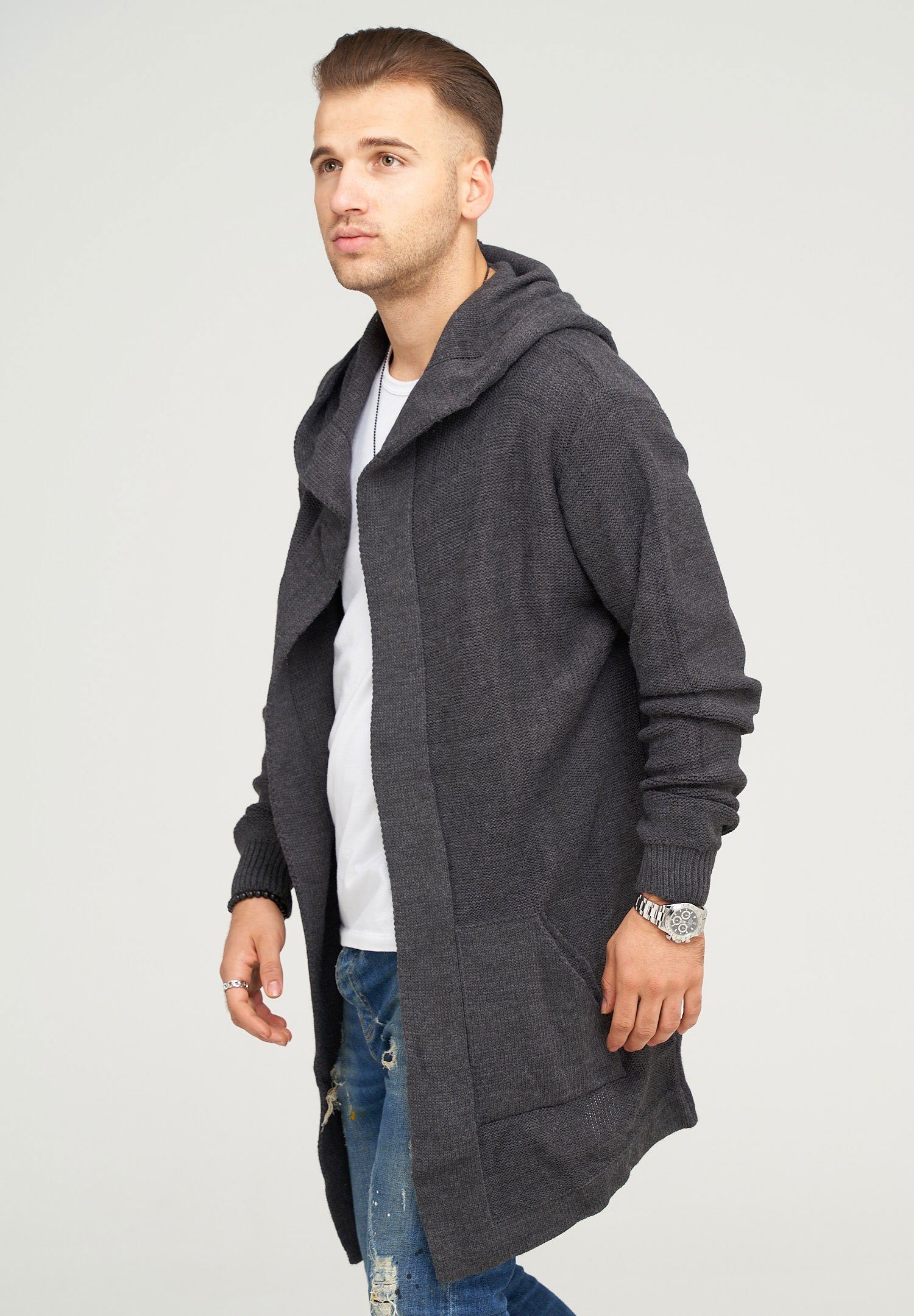 behype Strickjacke JAROMIR mit kuscheliger Kapuze