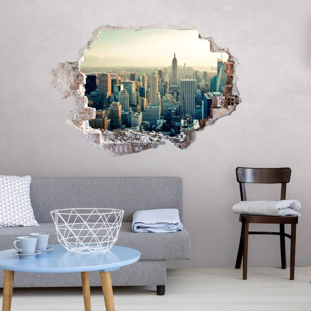 K&L Wall Art Wandtattoo Stadt und Skyline Mauerdurchbruch 3D Wandsticker selbstklebend (Klebebilder für Wohnzimmer und Flur, lokal hergestellt in Berlin), selbstklebende Wandbilder von beliebten Städten und Landschaften