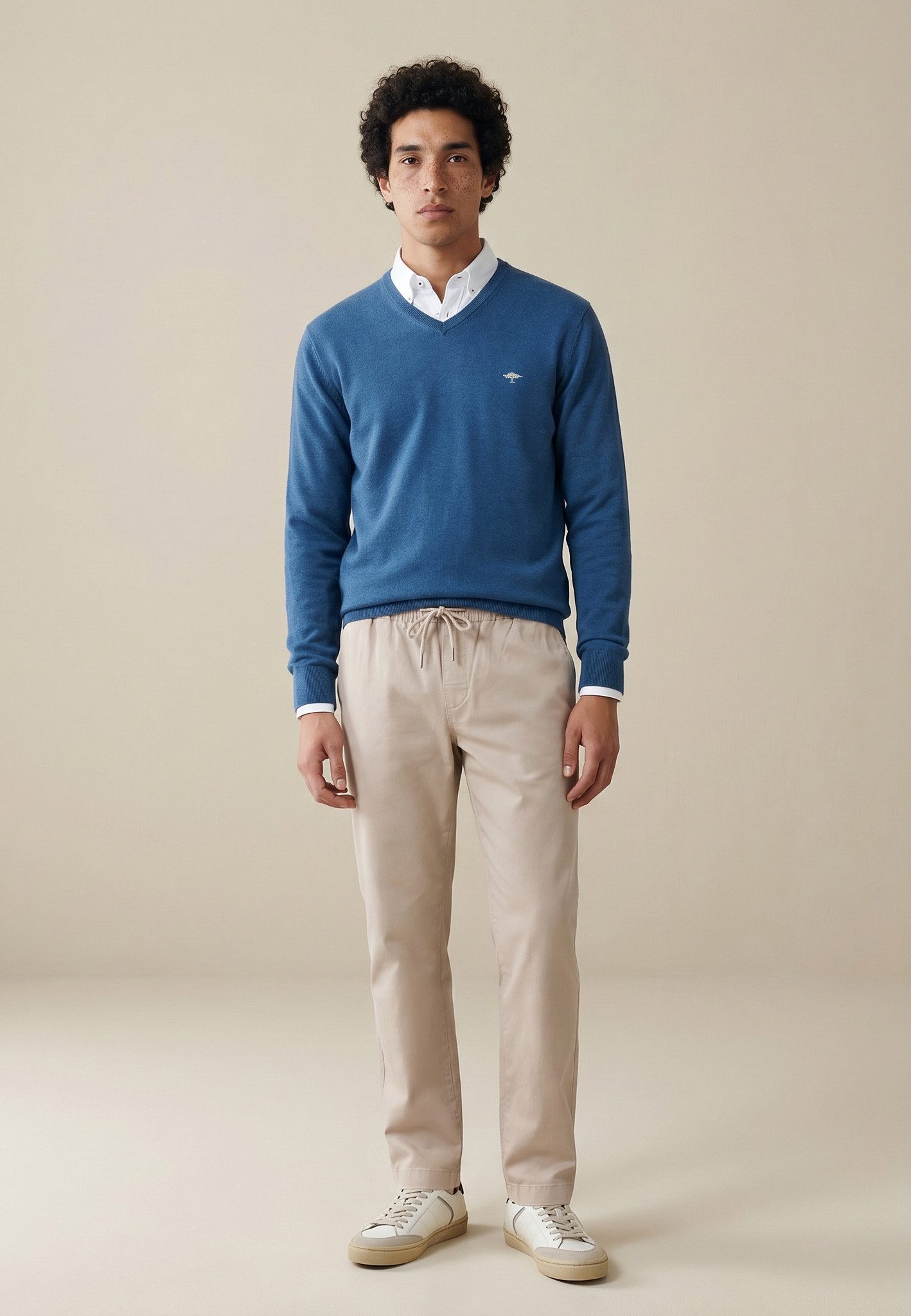 FYNCH-HATTON Strickpullover aus Baumwolle, mit V-Ausschnitt, bequeme Passform