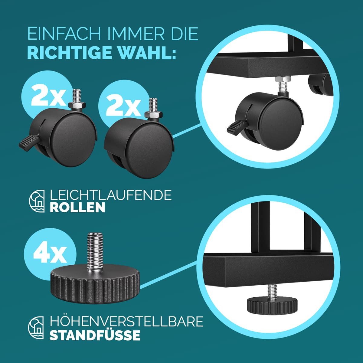 Casaria Beistelltisch, mit 4 Rollen 2 Bremsen 50x35x70cm 40kg Belastbarkeit günstig online kaufen