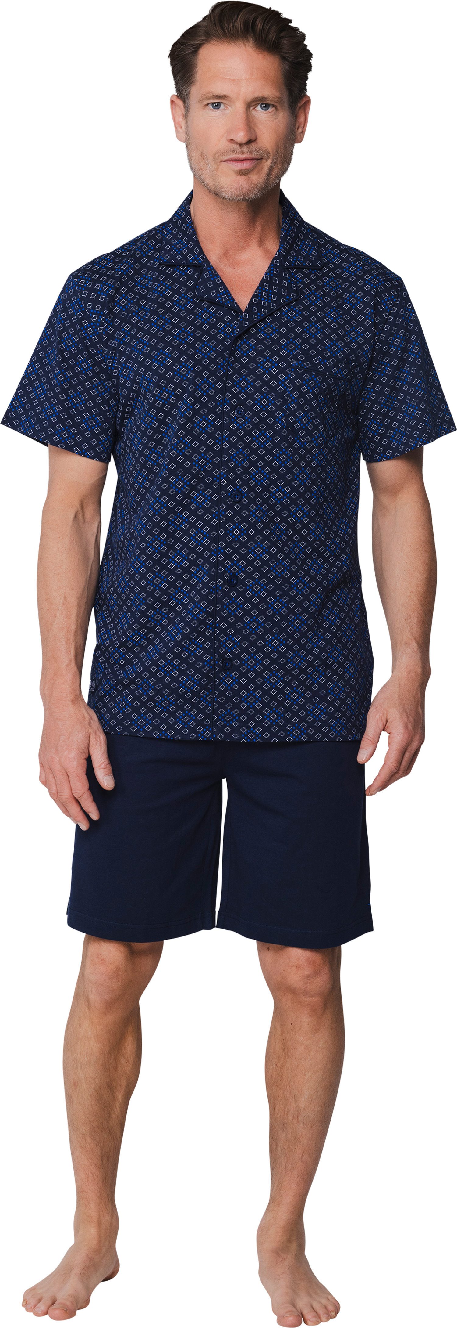 Pastunette Shorty Klassischer Herren Pyjama kurz geknöpft (2 tlg) Baumwolle