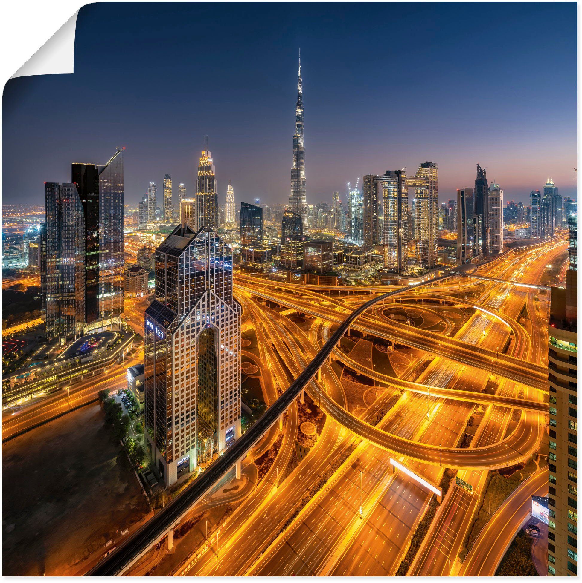 Artland Wandbild Skyline Dubai, Bilder von Asien (1 St), gedruckt gelb