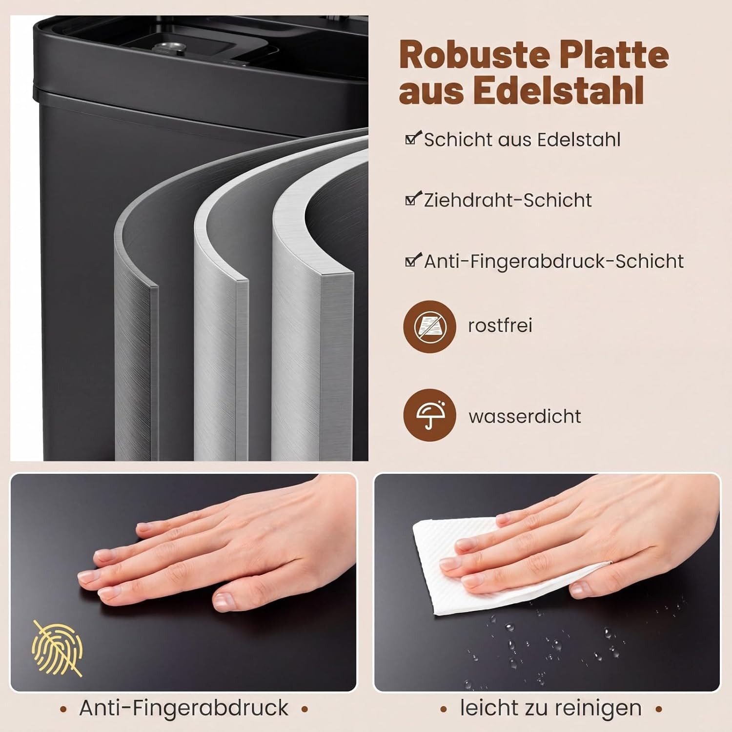 COSTWAY Mülltonnenbox, 72L(2x11L + 3,5L + 46,5L) mit Sensor, sanft Verschluss