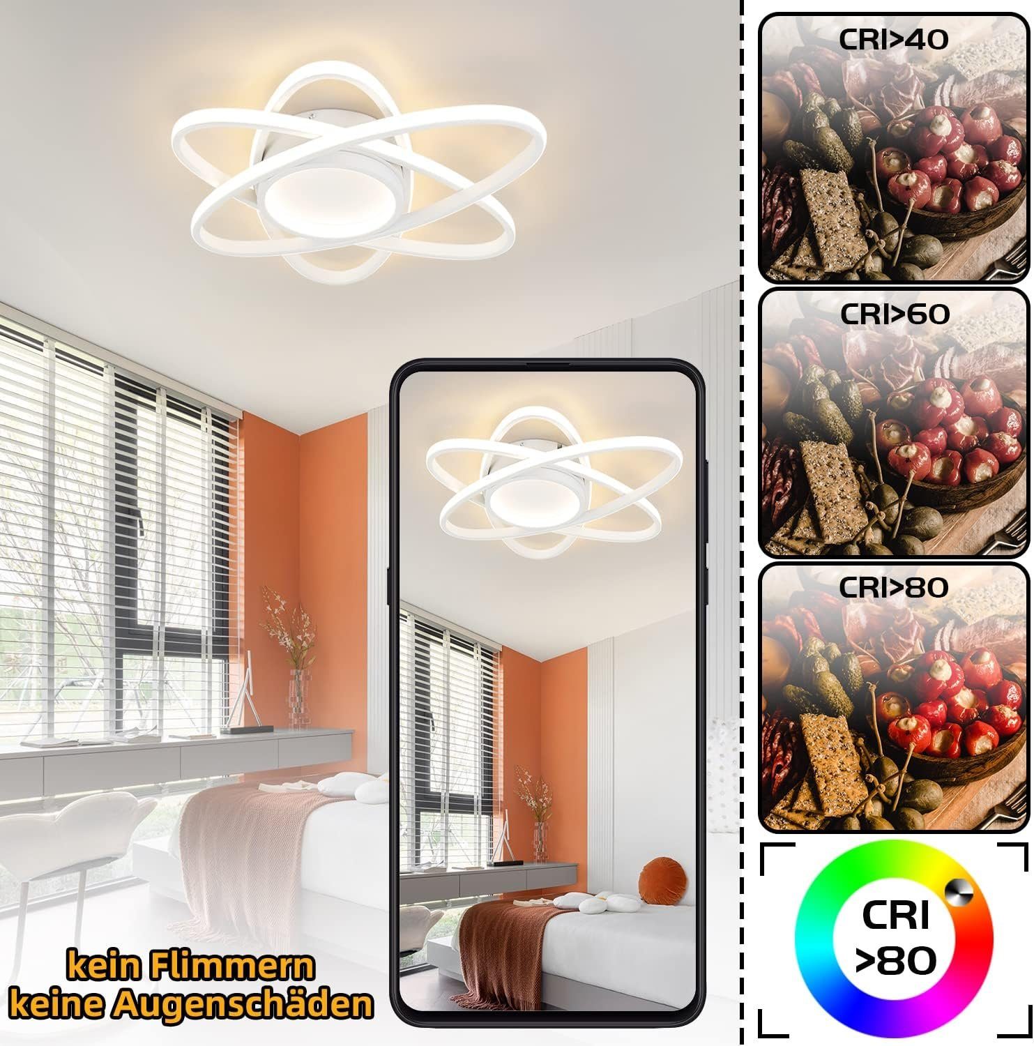 mit LED Neutralweiß, Fernbedienung, Deckenleuchte Nettlife Dimmbar Deckenlampe Kaltweiß, LED Schlafzimmer Schwarz Modern 77W Wohnzimmer für Warmweiß, Flur, integriert, Esszimmer Küche fest Deckenbeleuchtung,