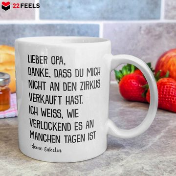 22Feels Tasse Opa Geschenk von Enkelin Geburtstag Grossvater Kaffeetasse Mann Rente, Keramik, Made in Germany, Spülmaschinenfest