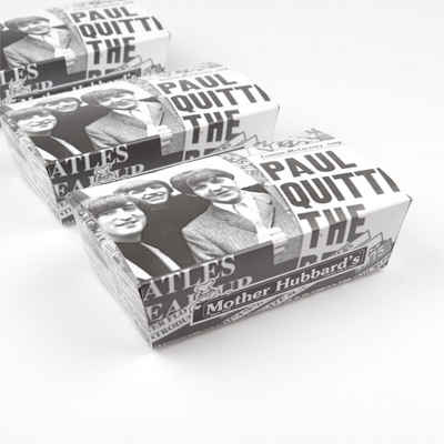 Einwegschale 50 Stück Fastfoodboxen Mother Hubbert's (Größe L), (178×100×55 mm), Fingerfood-Box Snack Box Foodbox Snackschale Pommes Schale Pappe