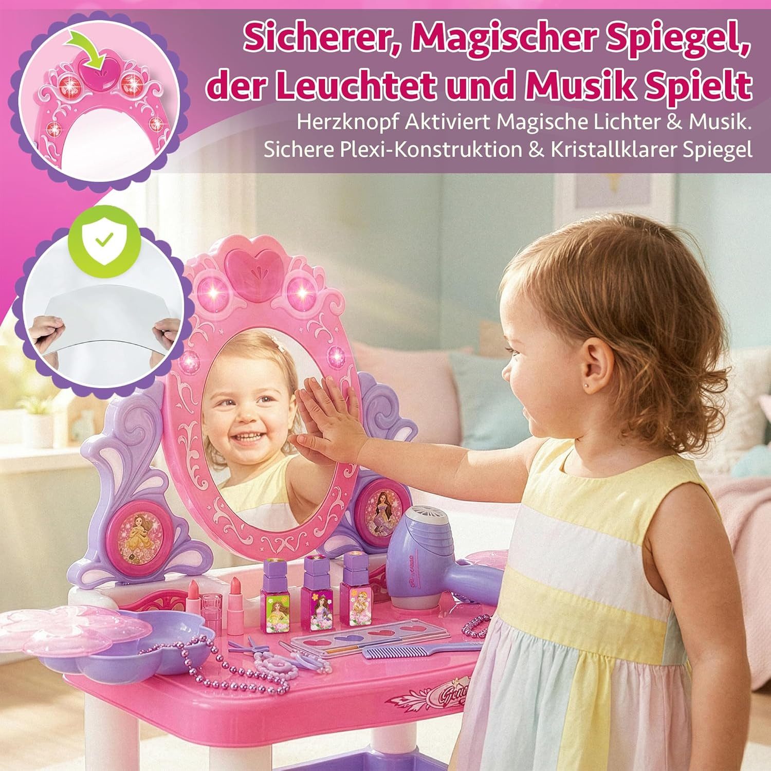 kinderplay Schminktisch Kinder Schminktisch mit Licht und Sound – Spielspaß mit Zubehör – Bild 4 von 5