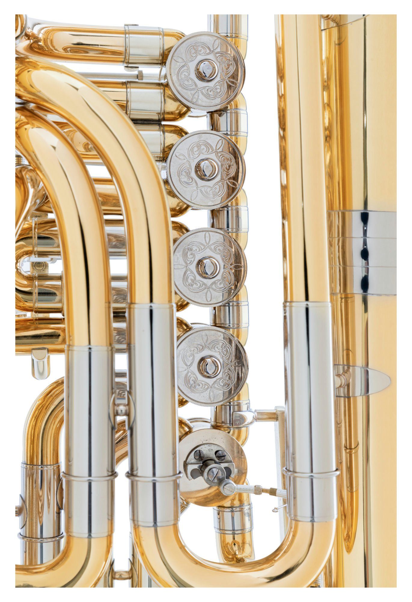 Lechgold Tuba FT-20/6GL F-Tuba - 4+2 Goldmessing Ventile mit gravierten Ventildeckel, Set, Inkl. Trolley-Leichtkoffer und Mundstück, Tuba Stimmung: F, Schallbecher: 42 cm