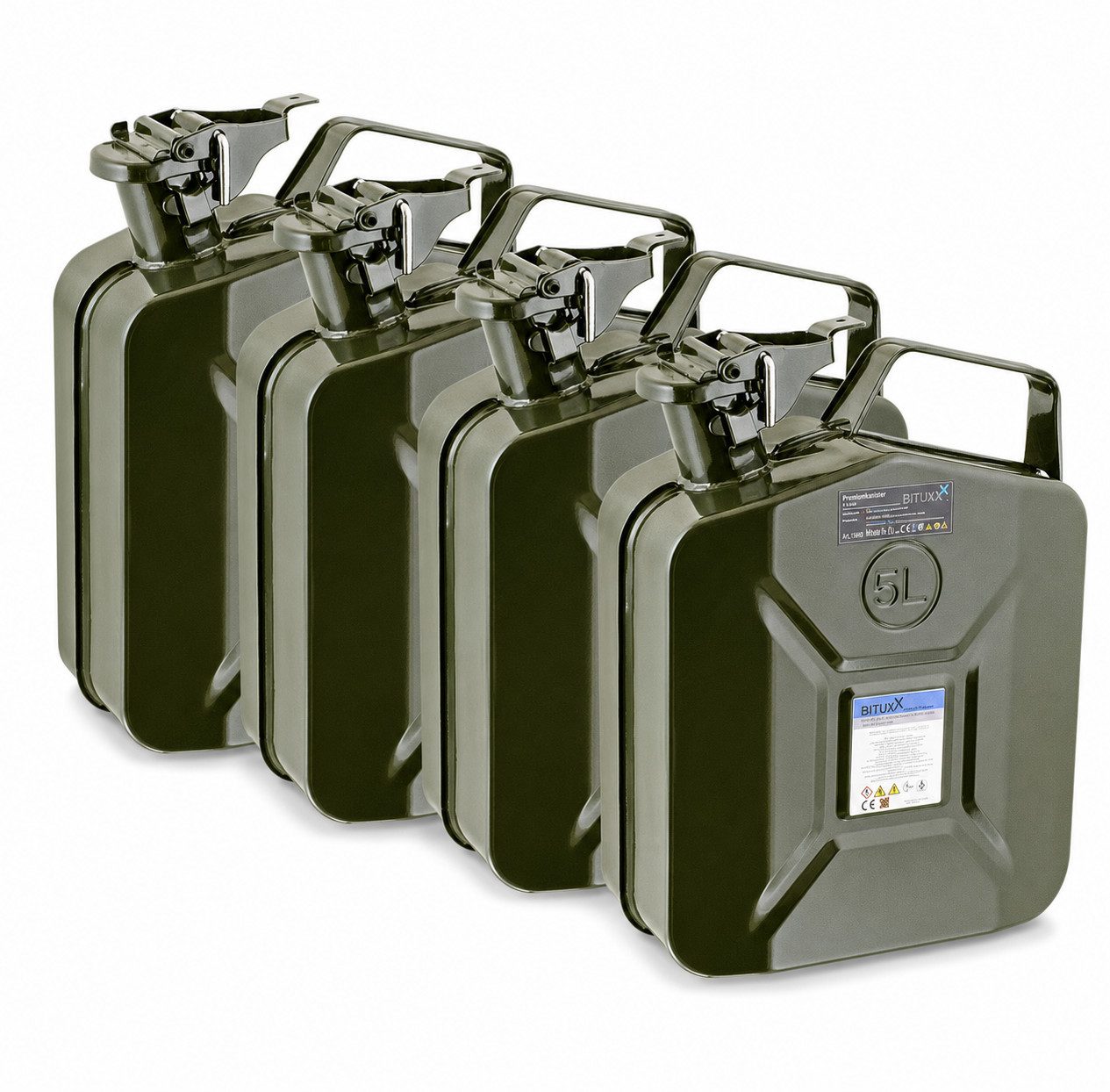Bituxx Benzinkanister Metall 5 Liter 4 Stück (Spar-Set, 4 St., MS-17571)