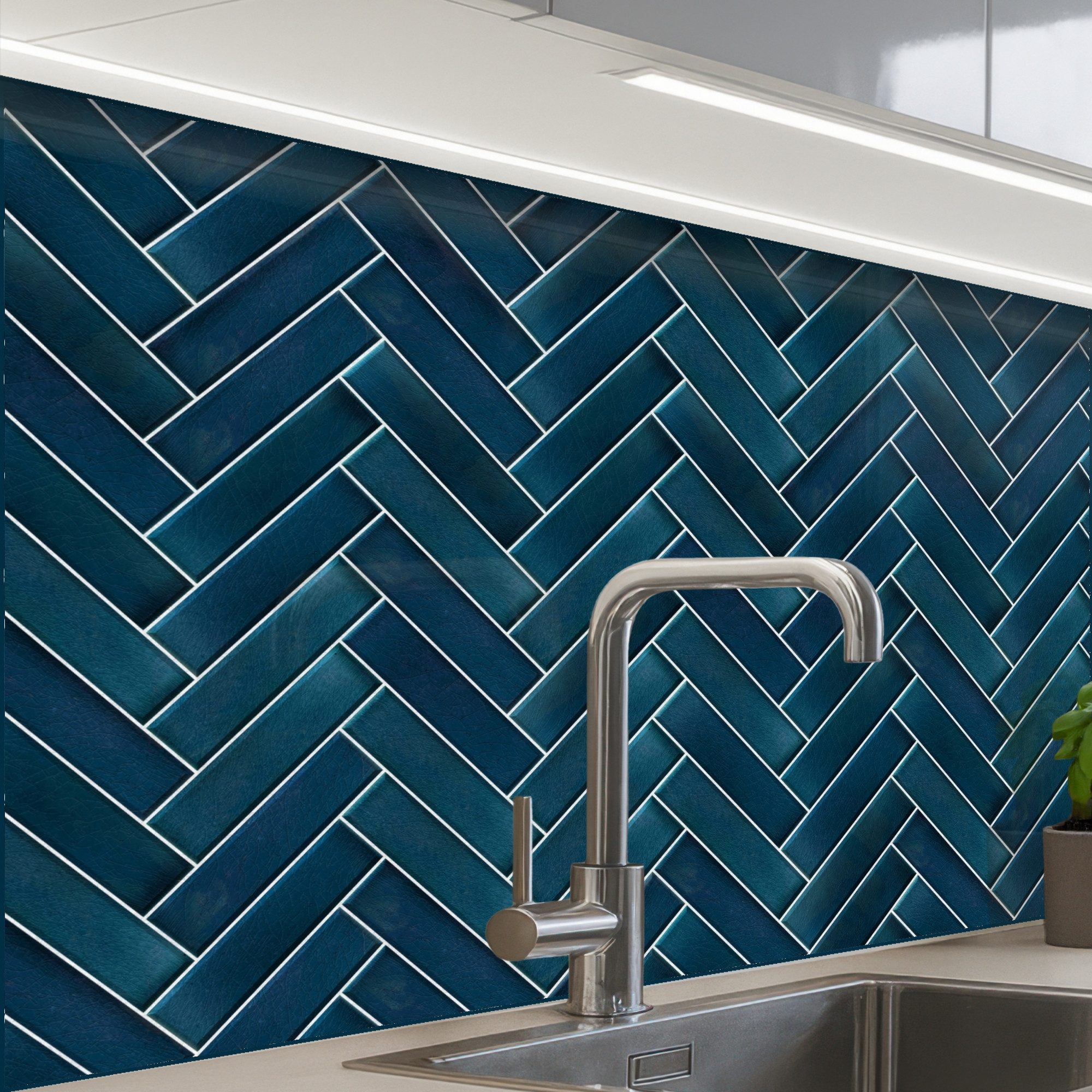 KitchenYeah Küchenrückwand Muster selbstklebend (keine Folie) Fischgrätenmuster - Kacheln - Tiefb, (1-tlg), Spritzschutz, Küche, Rückwand, Küchenwand, Küchenfront, 30x20 cm