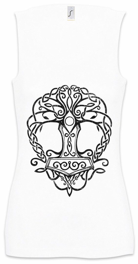 Tanktop Yggdrasil Mjölnir Ärmelloses Damen T-Shirt Weltenbaum Tree of Life