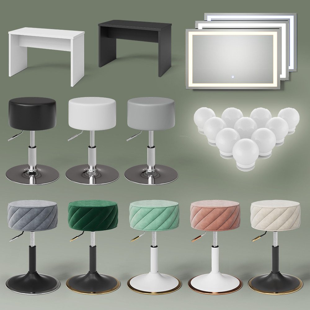 Livinity® Schminktisch Imola, Anthrazit/Goldkraft Eiche, 120 cm mit LED Beleuchtung