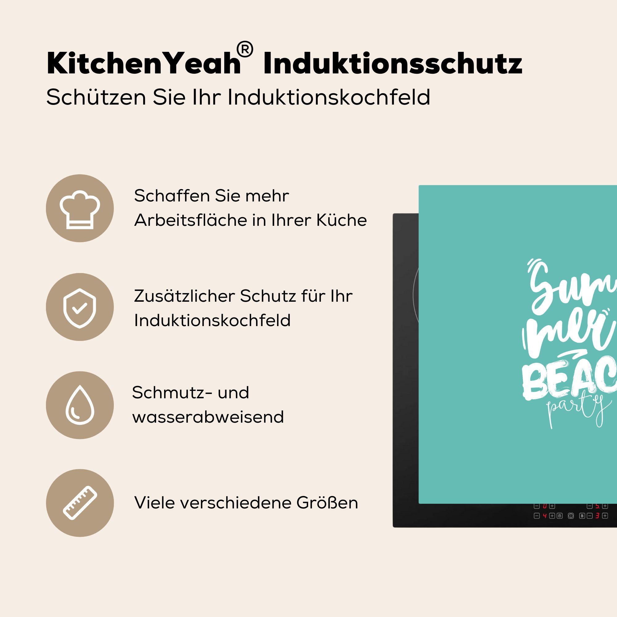 MuchoWow Herdblende-/Abdeckplatte Sommer - Strand für küche Arbeitsplatte cm, tlg), Ceranfeldabdeckung, Blau, 78x78 - Vinyl, (1
