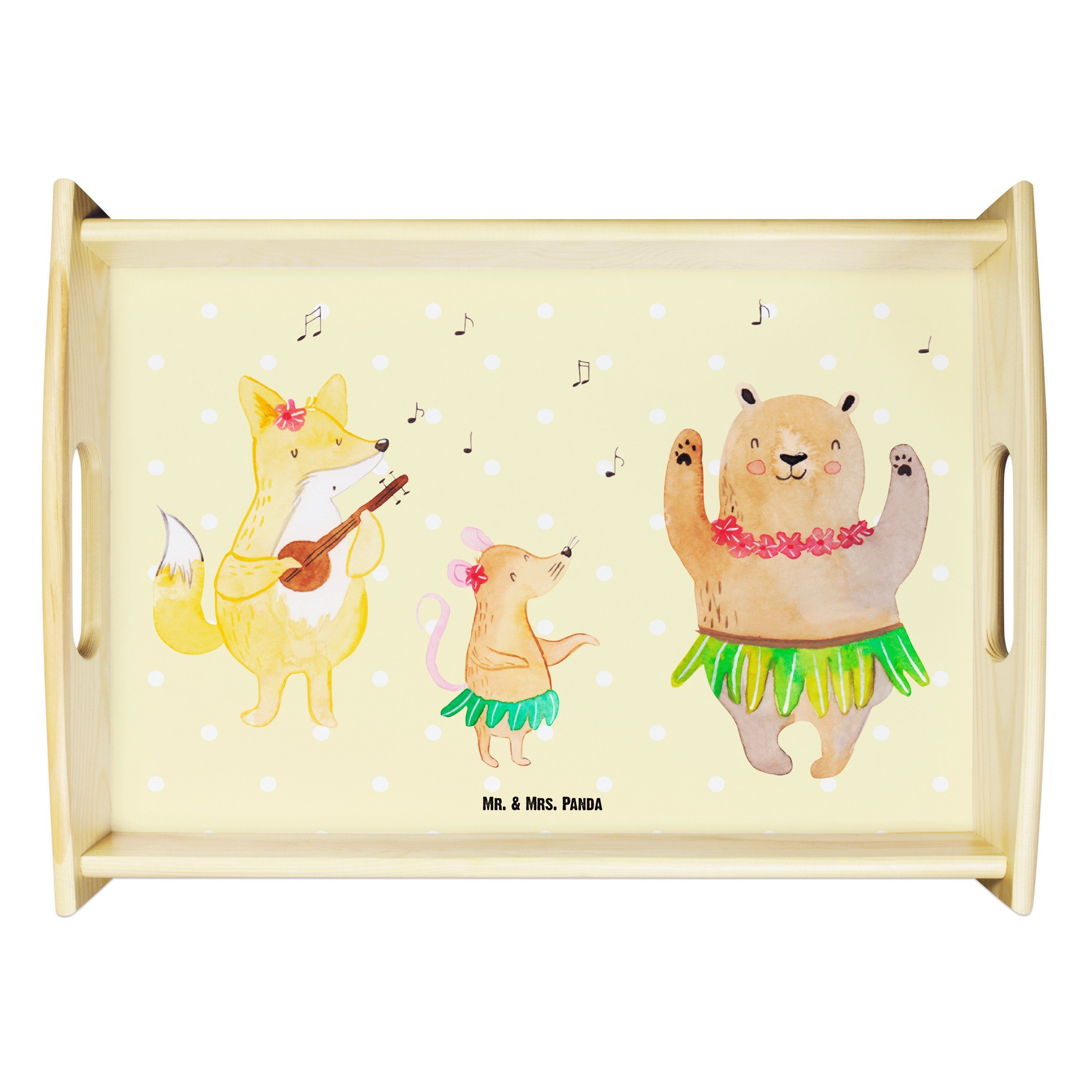 Mr. & Mrs. Panda Tablett Waldtiere Aloha - Gelb Pastell - Geschenk, lustige Sprüche, Igel, Küc, Echtholz lasiert, (1-tlg)
