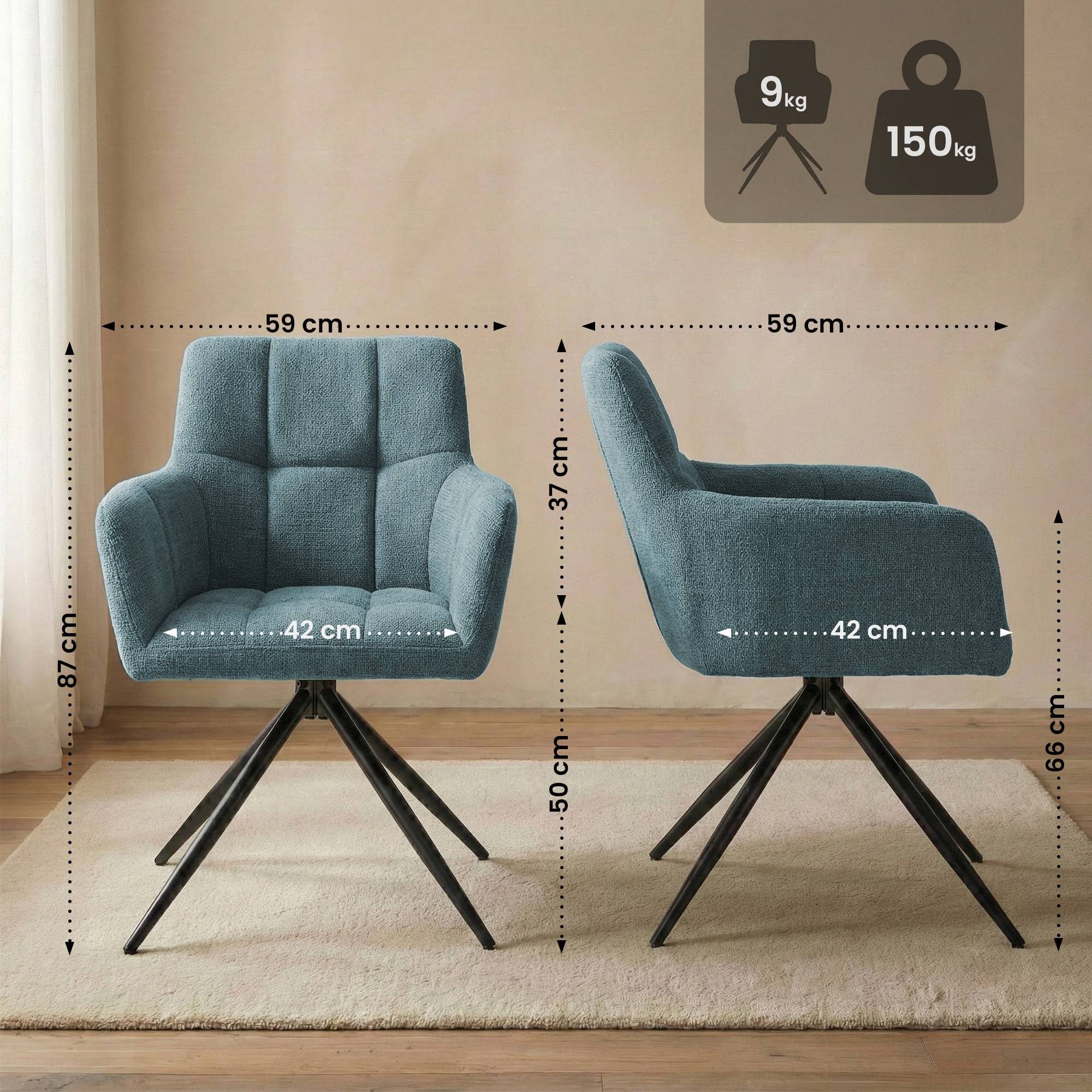 CLP Esszimmerstuhl Jonah (2er Set, 2 St), drehbar mit Armlehnen, bis 150 kg günstig online kaufen