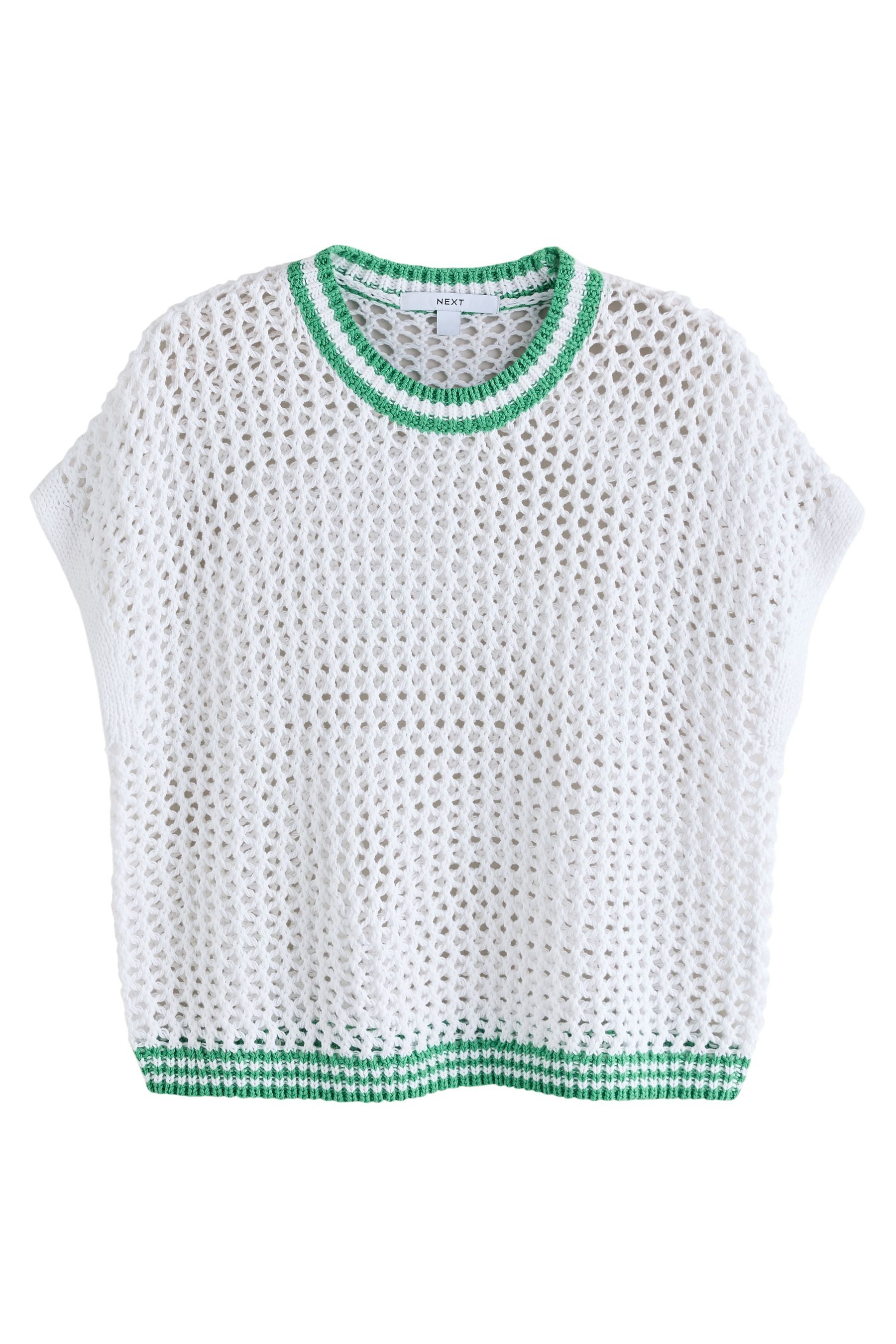 Strickpullover Kurzarm-T-Shirt mit Mesh und Häkelei