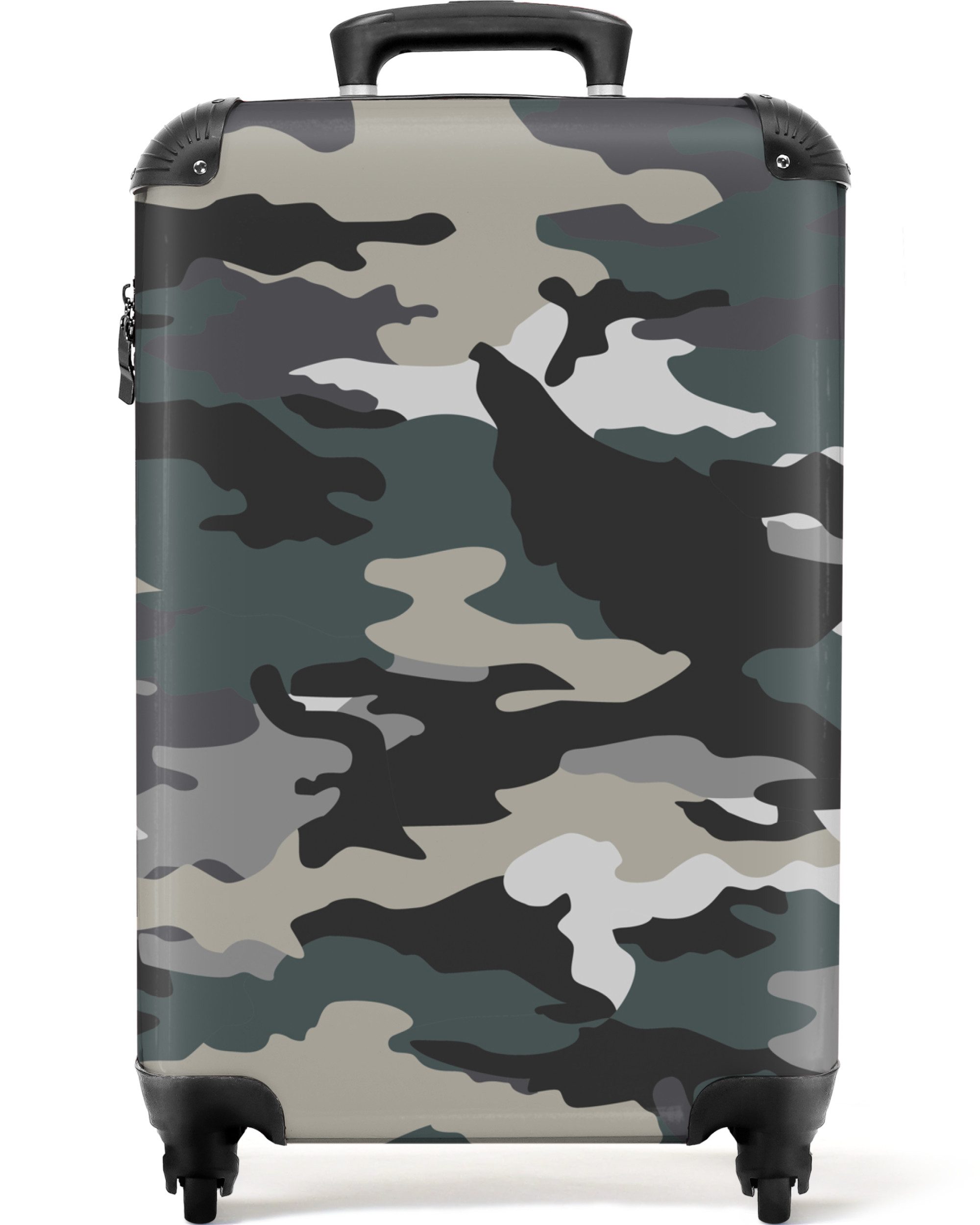 NoBoringSuitcases.com© Hartschalen-Trolley Tarnmuster - Grau - Tarnmuster - Design 55x35x20cm, 4 Rollen, Reisetasche mit Rollen, Koffer Handgepäck Flugzeug