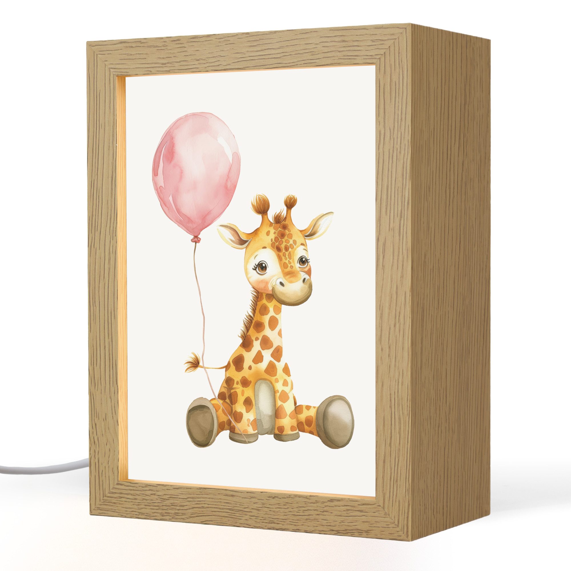 OnlyWow Nachttischlampe Lightbox Giraffe - Baby - Tiere - Rosa Luftballon - Mädchen, Dimmbar, Farbwechsel, LED, Warmweiß, Kaltweiß, Neutralweiß Einstellbar, Kinderzimmer, Babyzimmer, Dimmbar, mit Kabel, Nachtlampe, LED