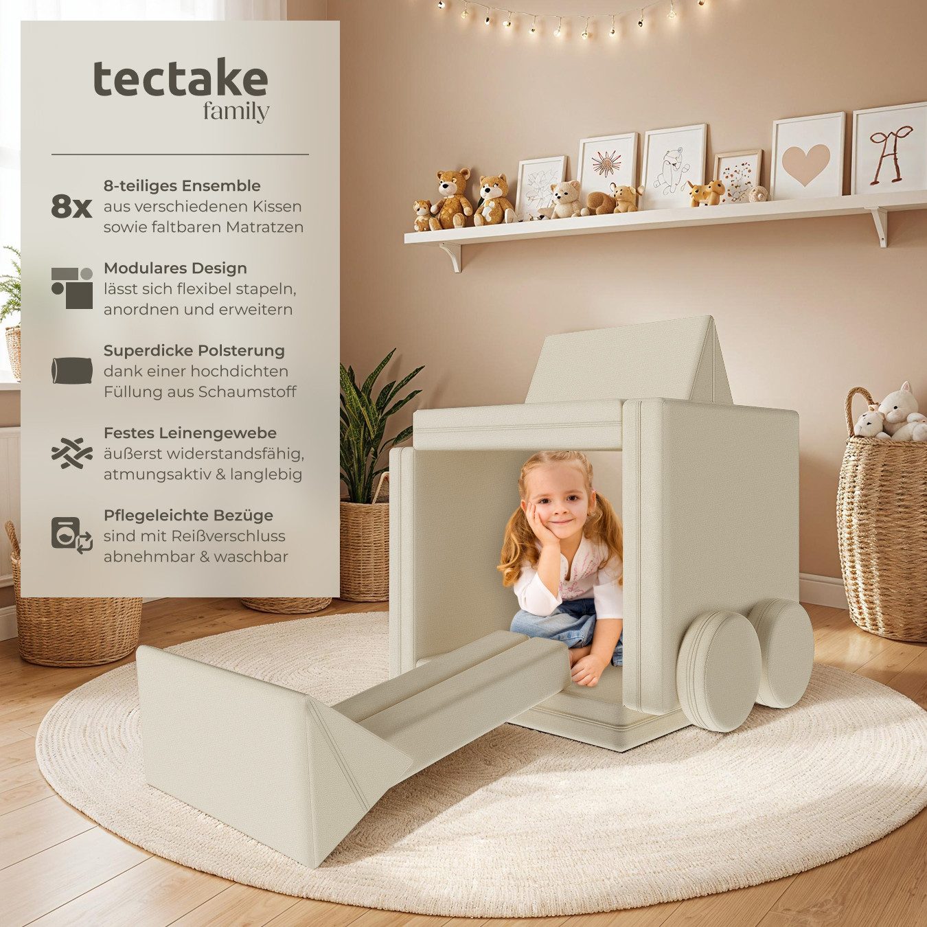 tectake Kindersofa Spielsofa, 8-teilig, flexible Anordnung günstig online kaufen