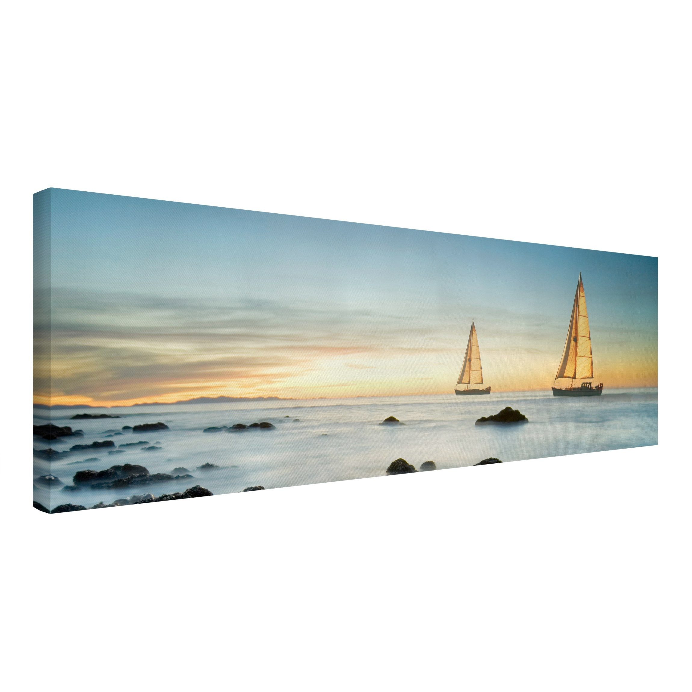 Leinwandbild Strand Natur Modern Segelschiffe Ozean blau Bild auf Leinwand XXL