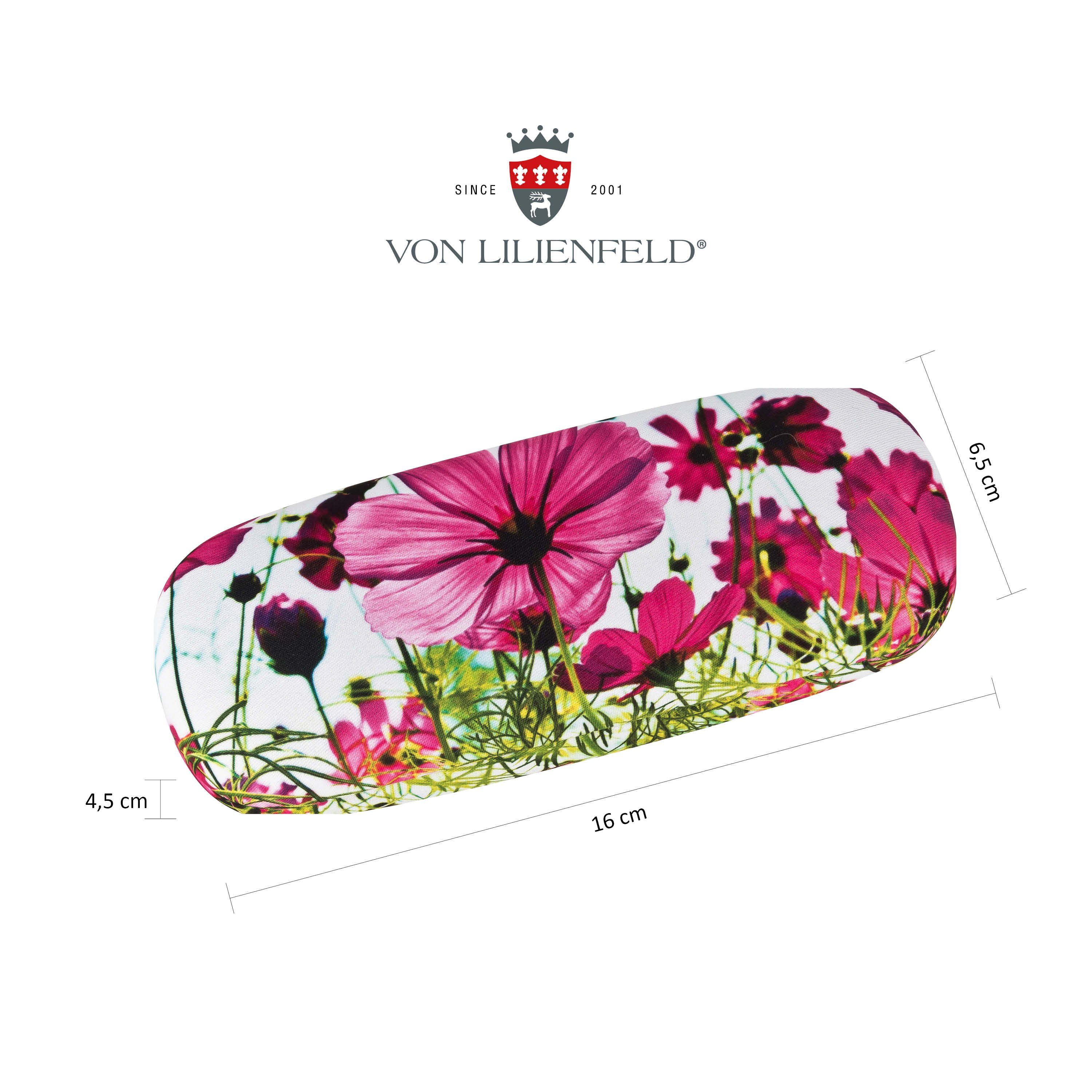 von Lilienfeld Brillenetui Blumenwiese Etui Brillenputztuch Hardcase mit Stoff bezogen, Hochwertiges Putztuch mit demselben Motiv