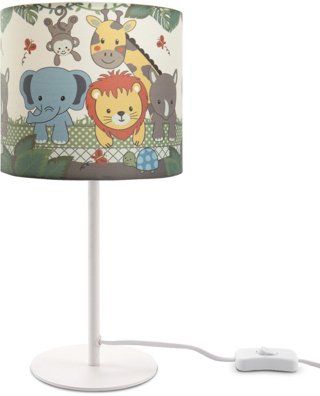 Paco Home LED Kinderlampe ohne Leuchtmittel, E14 634, Diamond Kinderzimmer Tischleuchte Dschungel-Tiere, Tischleuchte Lampe