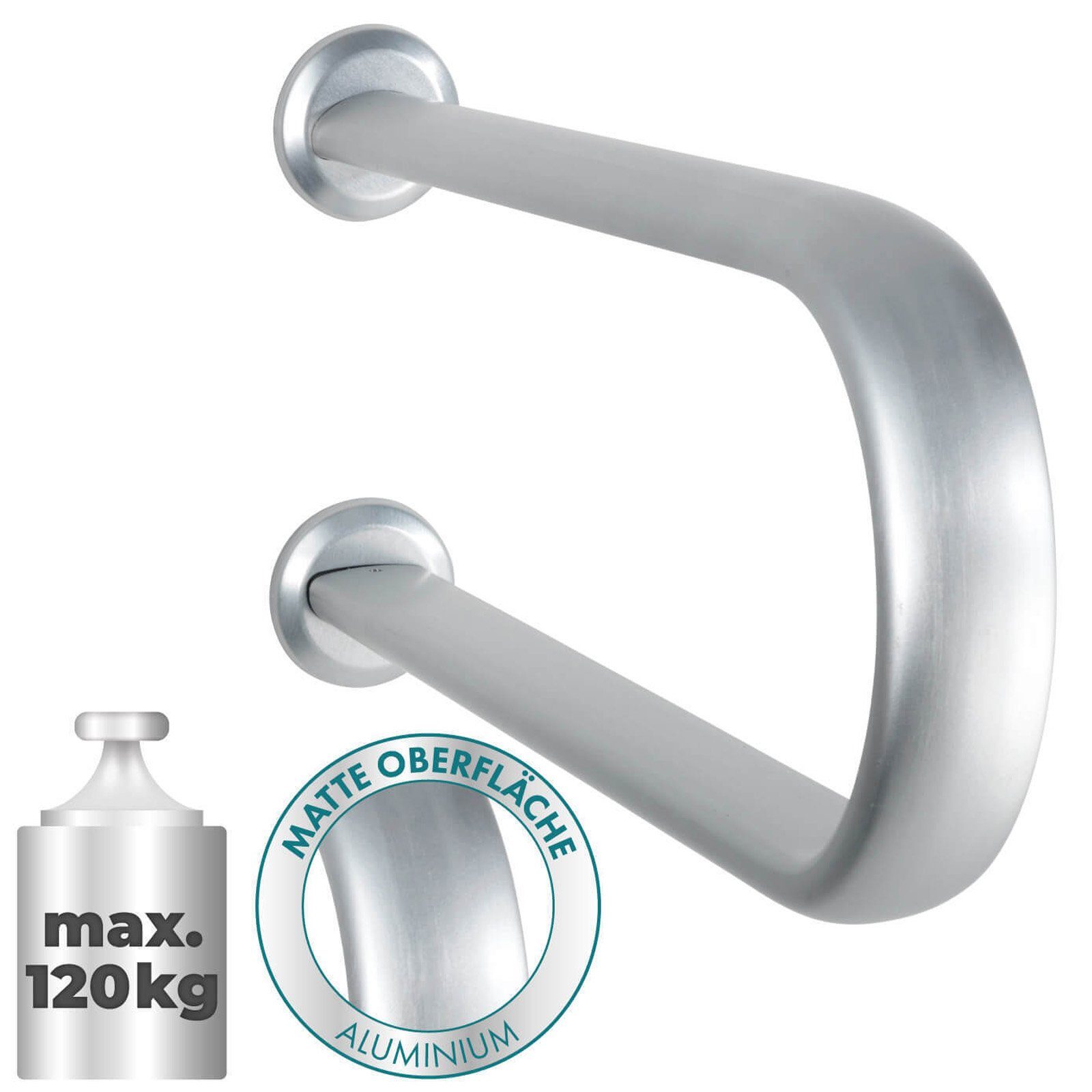 WENKO WC-Aufstehhilfe Bad Stützgriff Secura Premium Badstützgriff Wand, belastbar bis 120 kg, Aluminium, 53 x 6.5 x 23 cm, Silber matt – Bild 5 von 5