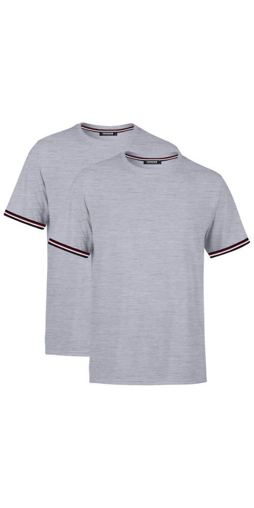 COMEOR T-Shirt Basic Herren Kurzarm Rundhalls (Packung, 2-tlg) mit gestreiften Ärmel Bündchen