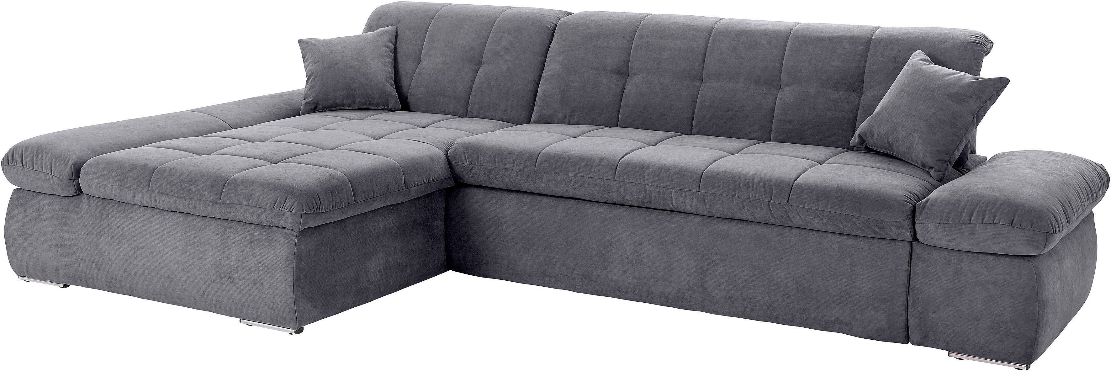 DOMO collection Ecksofa Moric Luxus - B/T/H 300/172/80 cm, XXL-Format, L-Form, 140kg Belastung/Sitz, Chenilleoptik, grau