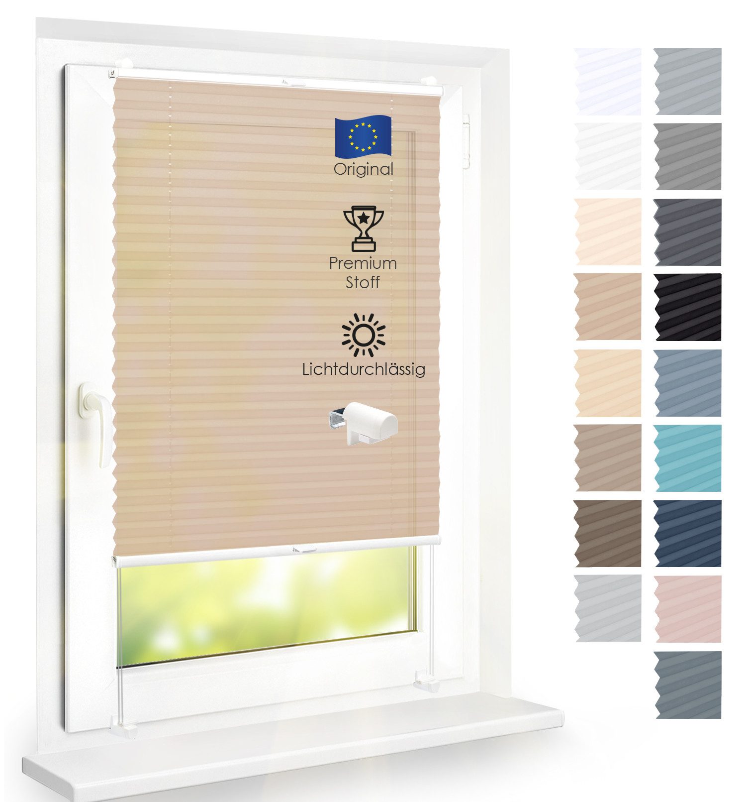 DomDeco Plissee Premium Plissee ohne Bohren, Sichtschutz, lichtdurchlässig, blickdicht, Klemmfix, Klemmfix, UV-beständig, modernes Design, stufenlos