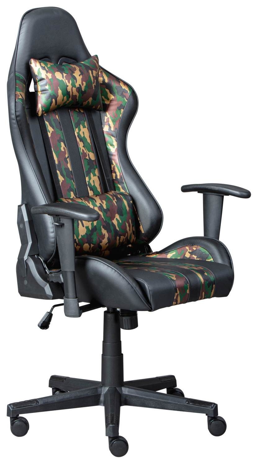 Inter Link Gaming-Stuhl Gaming Chair Drehstuhl ACTION HERO Schwarz-Camouflage mit Armlehnen